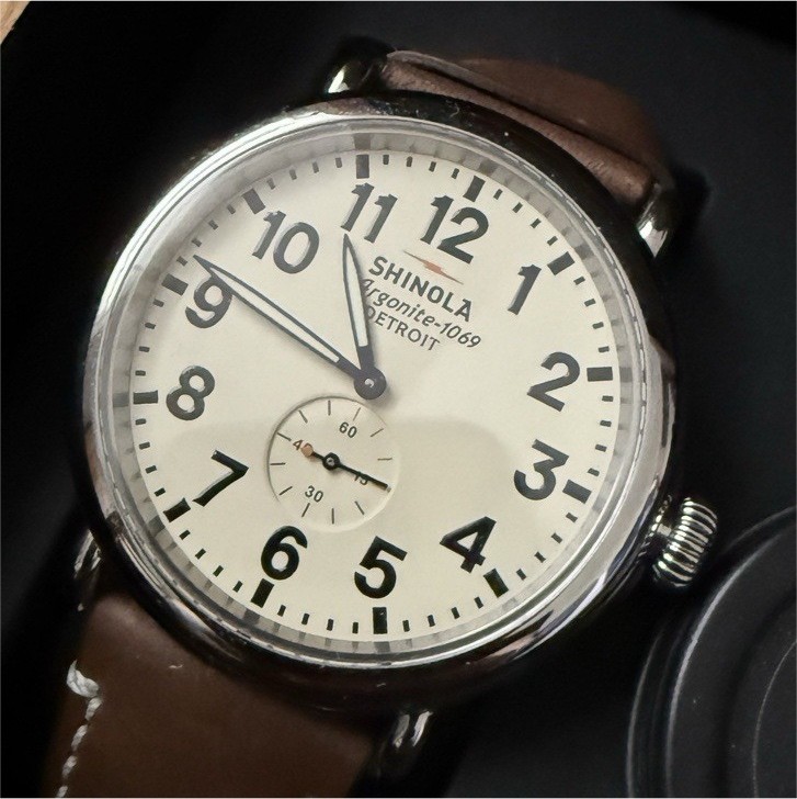 Shinola Argonite-1069 Detroit Wristwatch Brown Leather Strap Subdial Box