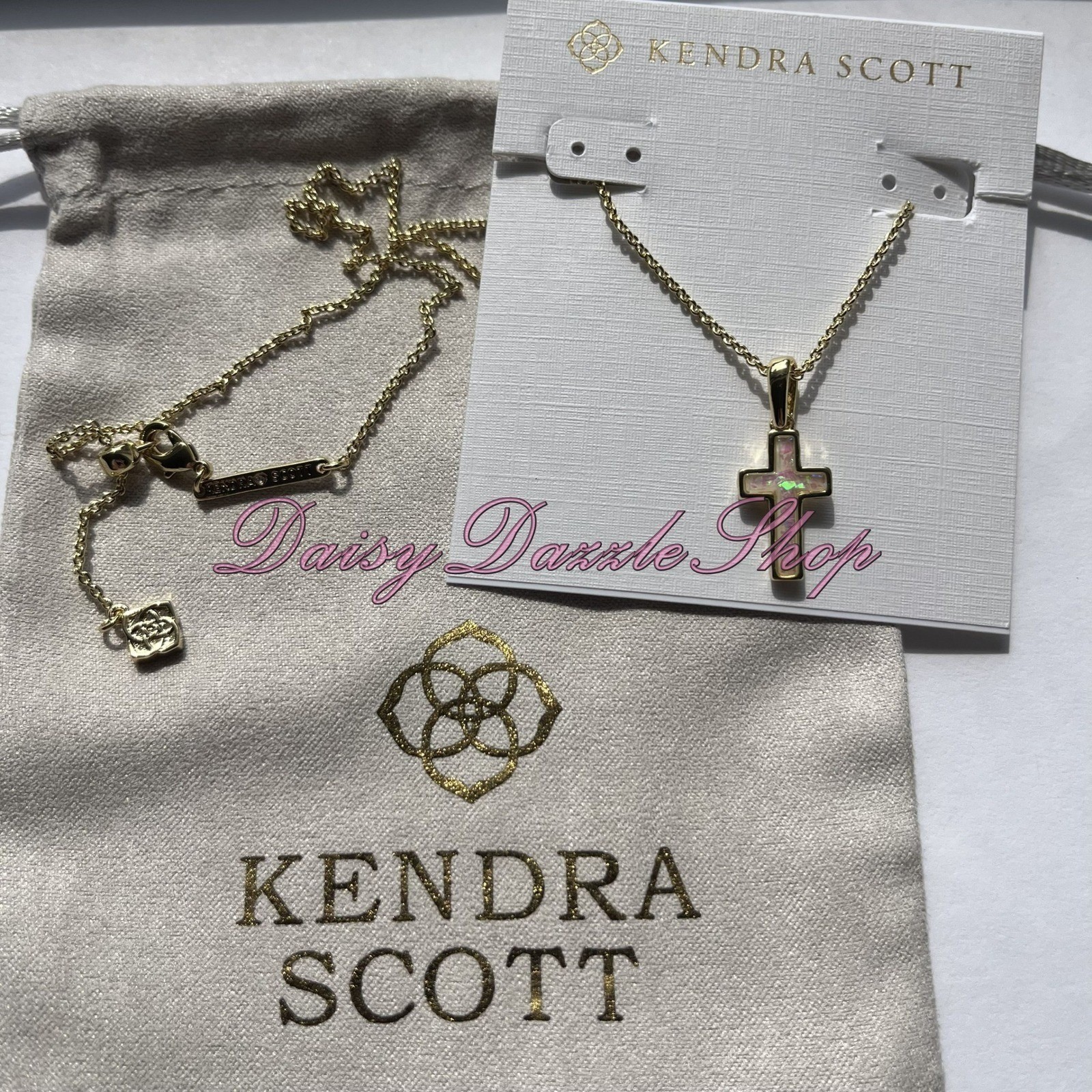 ✨Kendra Scott Cross Gold Pendant Necklace in White Kyocera Opal New ✨🕊️