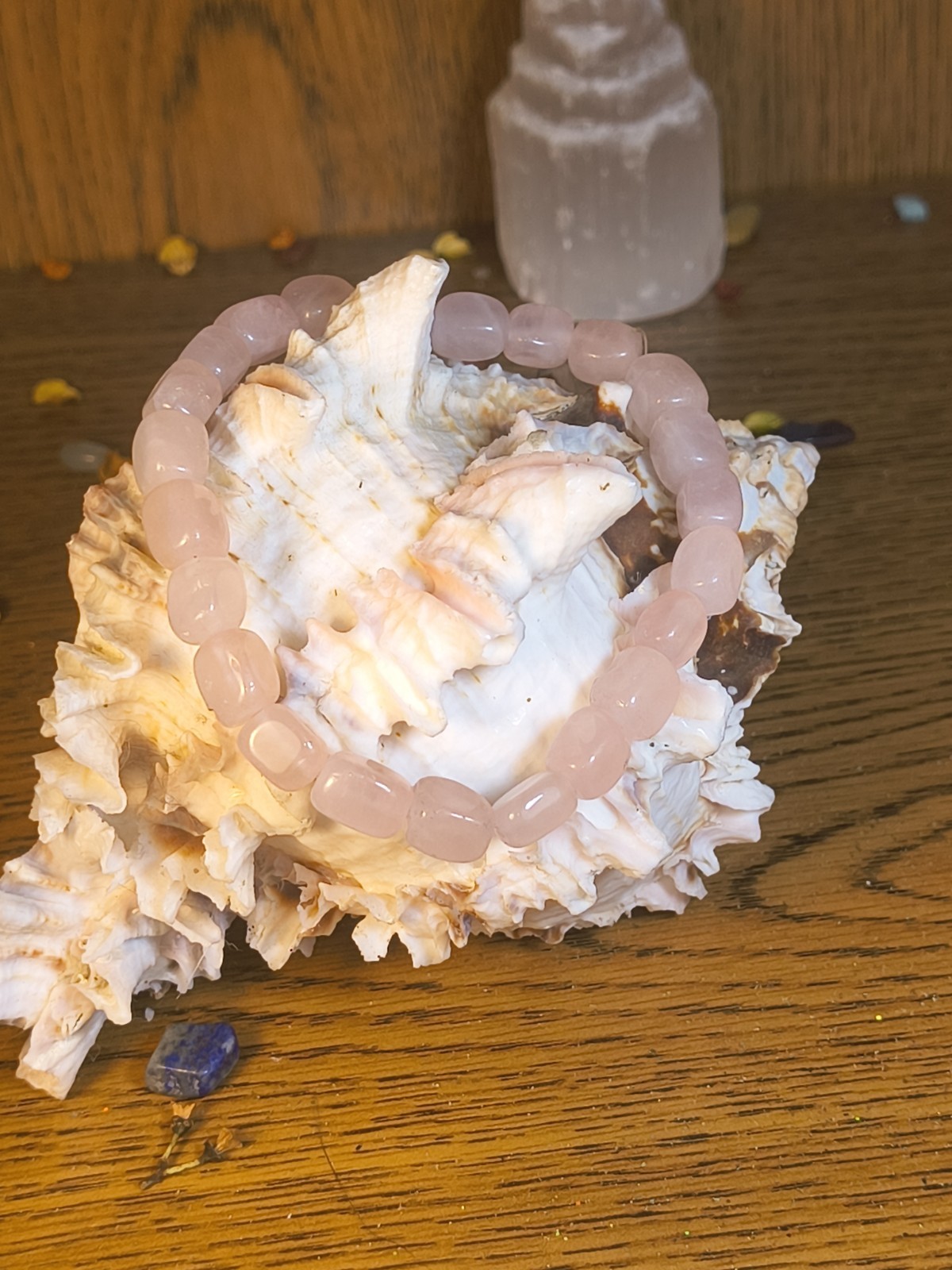 Rose Quartz Pink Square Bead Beaded Stretch Bracelet No Clasp Stackable