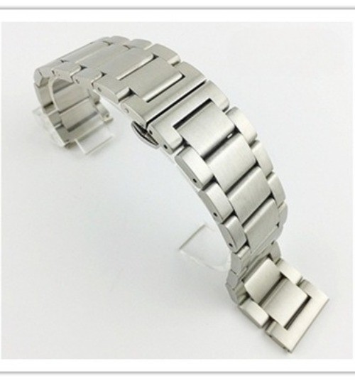 3 Beads Solid Stainless Steel Watch Band Butterfly Clasp Frosted Strap 16mm-26mm