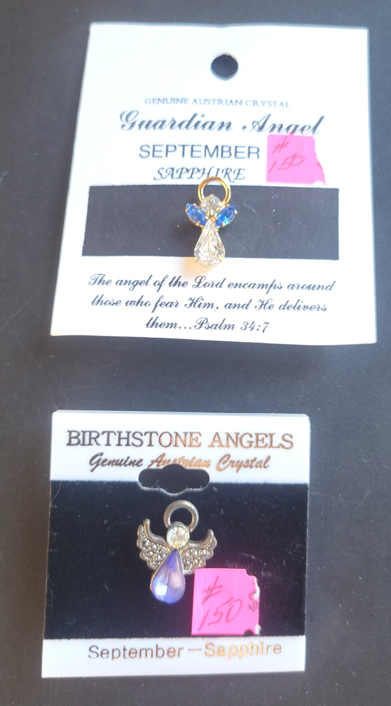 2 PIECE LOT SEPTEMBER BIRTHSTONE ANGELS RHINESTONE SAPPHIRE PIN SET NEW