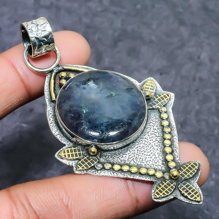Sunstone In Lolite Gemstone Handmade 925Silver Jewelry Pendant 2.76″