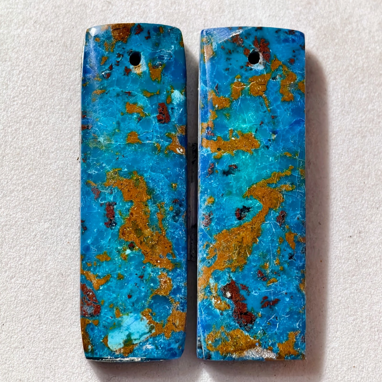 25 Cts Natural Chrysocolla Drilled Pair Cabochon Gemstone 33.2 X 10.7 MM