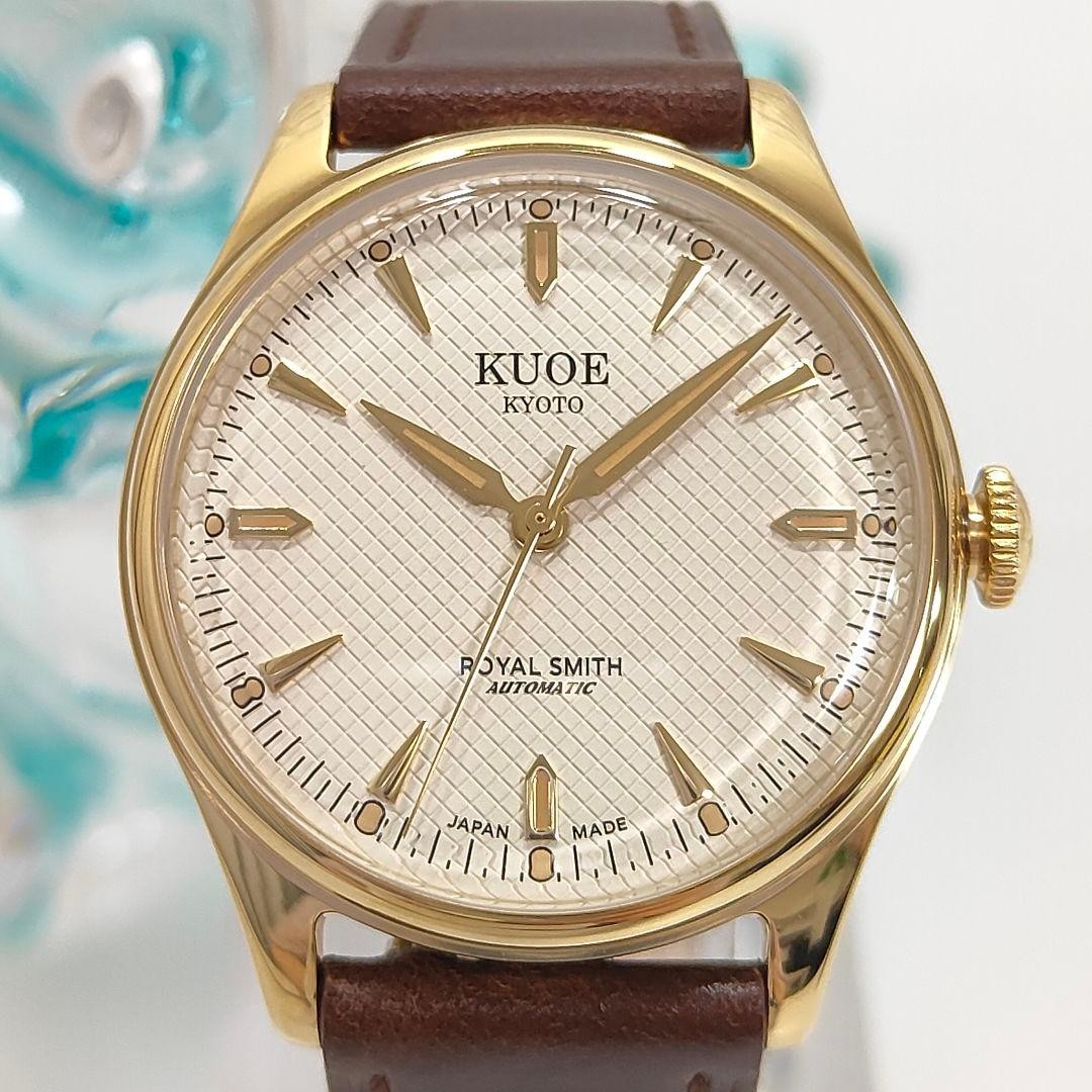 KUOE ROYAL SMITH 90-006 Gold Ivory Waffle Automatic Watch 35mm Miyota 9039