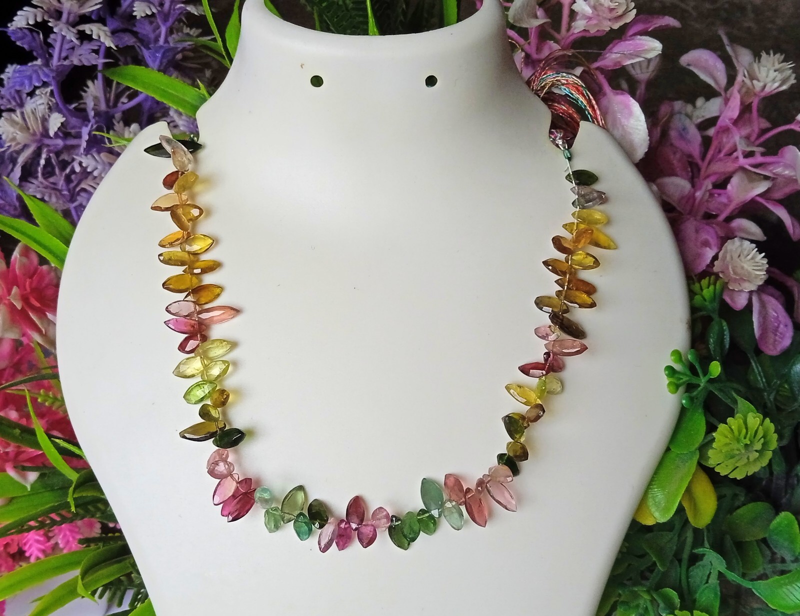 14.5×4.5-8×4 MM Natural Faceted Multi Tourmaline Marquise Cut 8 Inch Necklace