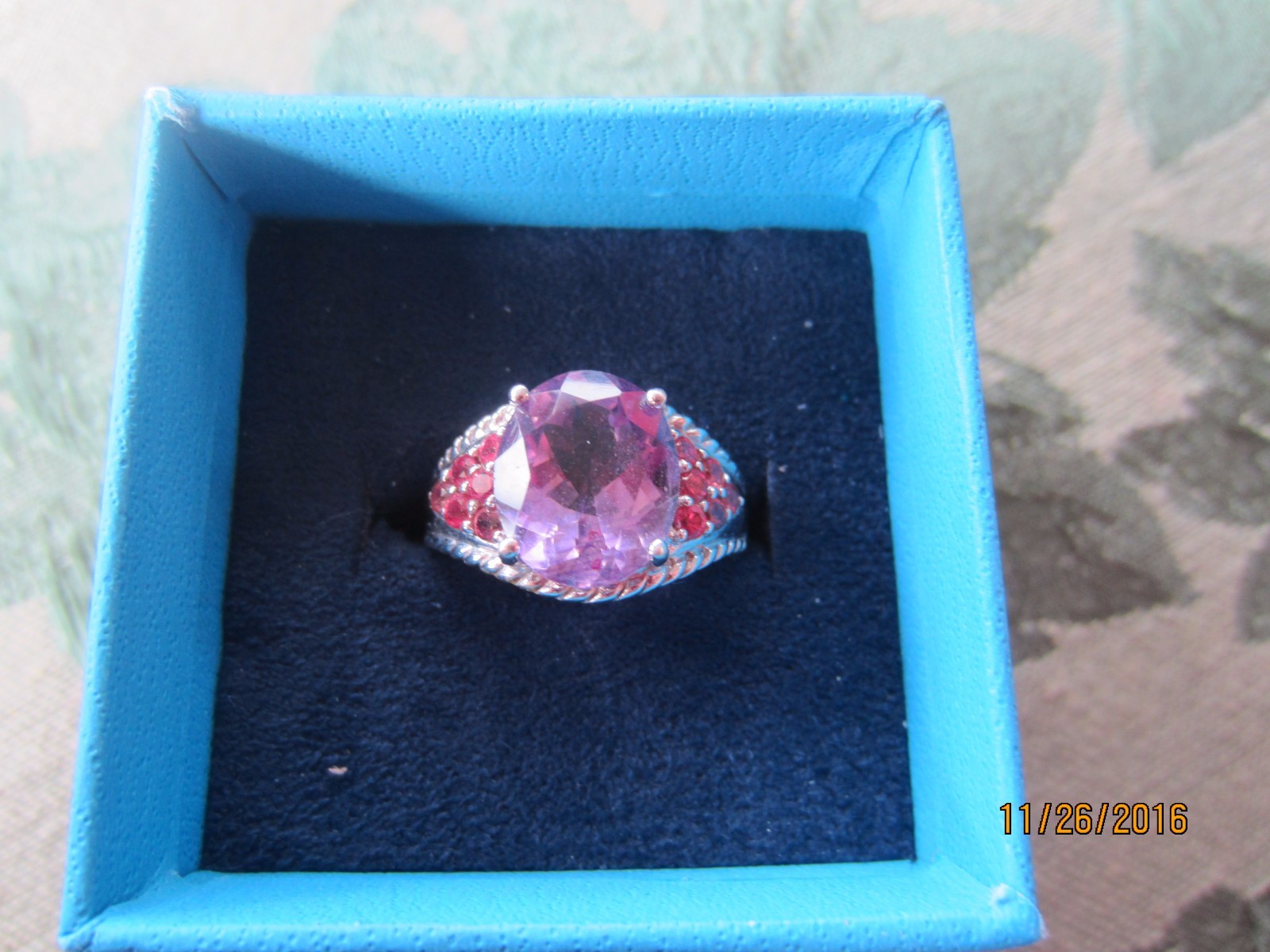3.75 CTW AMETHYST & RED SAPPHIRE RING ~ SET IN 925 STERLING SILVER ~ SIZE 7