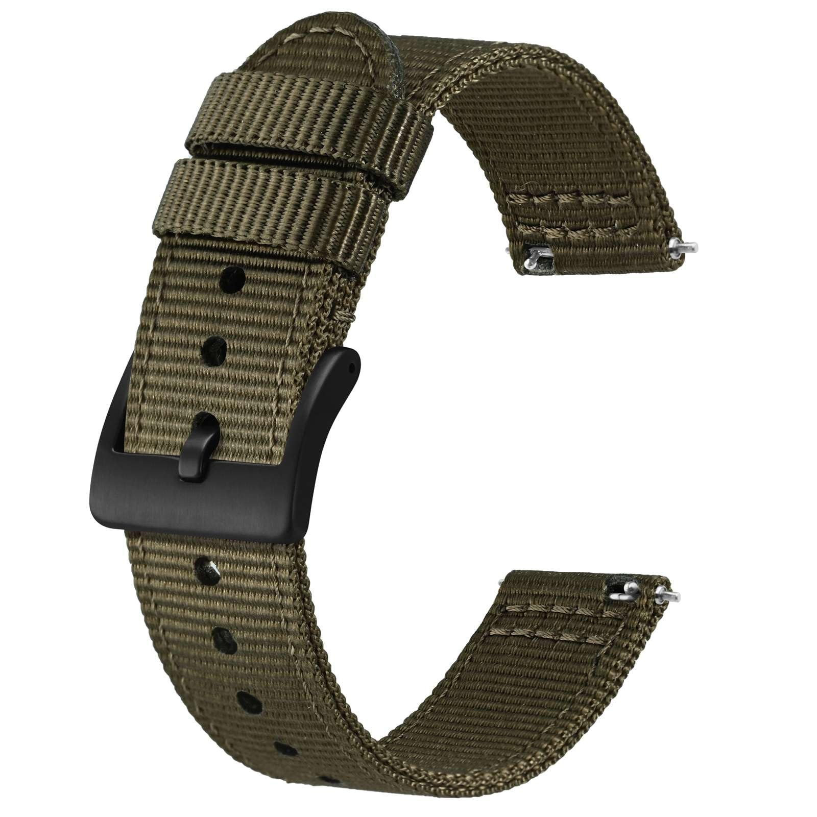 BISONSTRAP Men’s Nylon Watch Bands, Two-Piece 20mm, Army Green (Black Buckle)