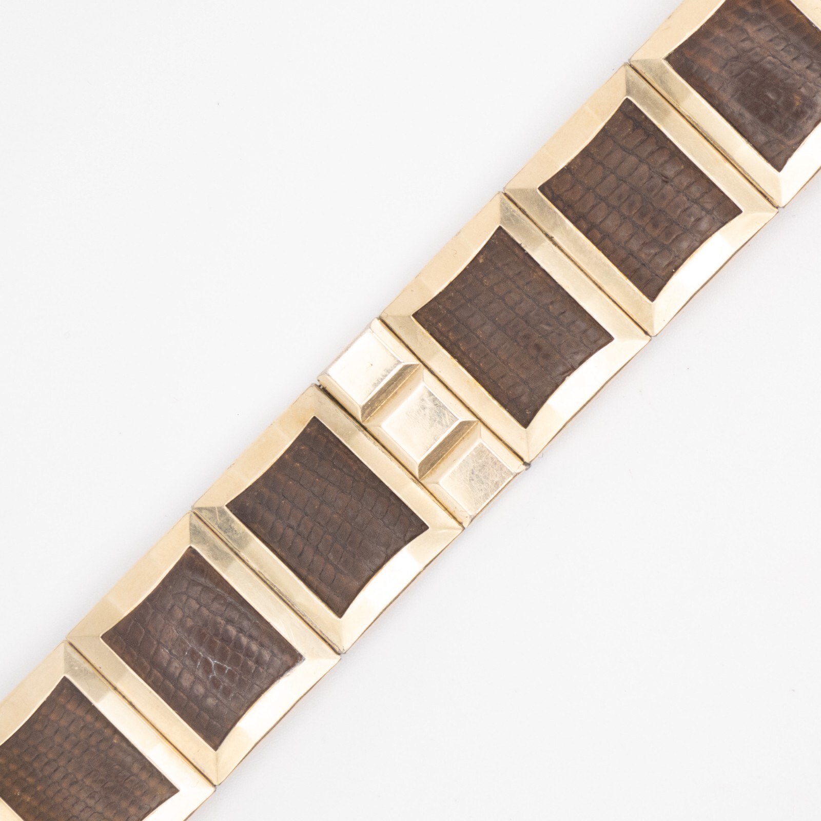 Vintage Flex-Let 17.4mm Gold-Filled Wristwatch Expansion Bracelet, Leather Inlay