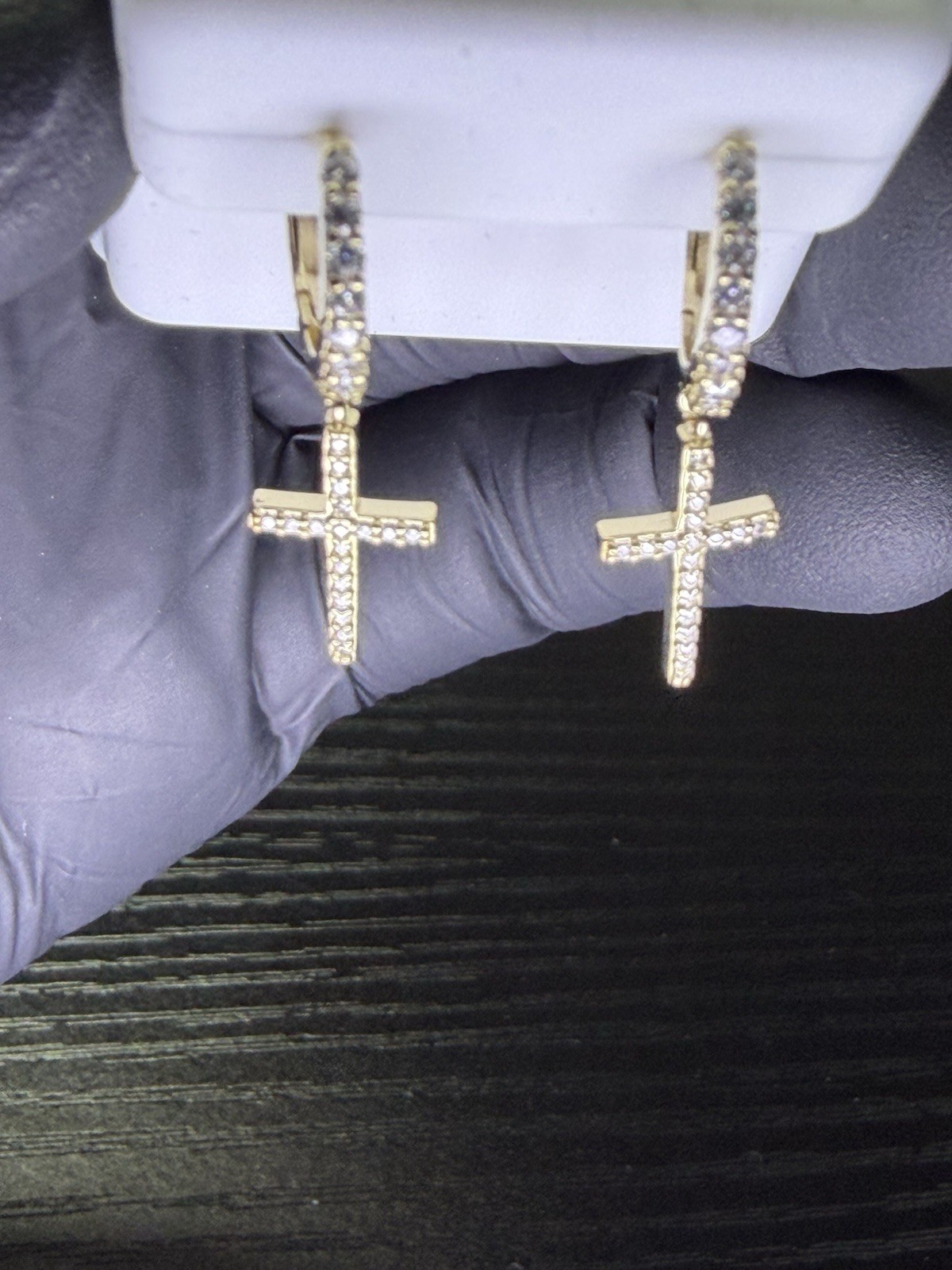 18kt Gold Vermeil/ 925 Sterling Silver Moissanite Cross Huggie Earrings 1CTW