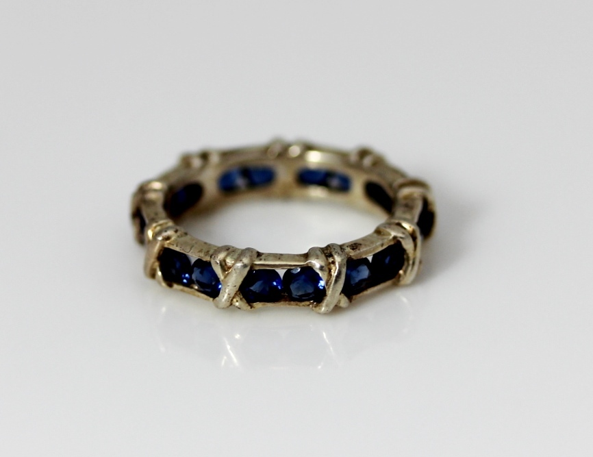 Sterling Silver 925 Dark Blue Cubic Zirconia Stones B and Ring Size 6.75 – 11840