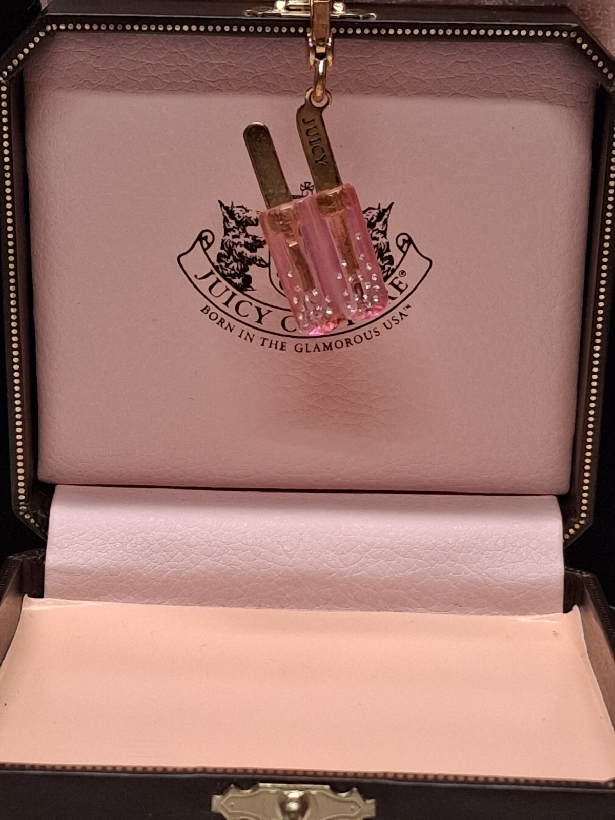 Juicy Couture Pink Popsicle Crystal Charm Pendant Gold Plated 2000’s