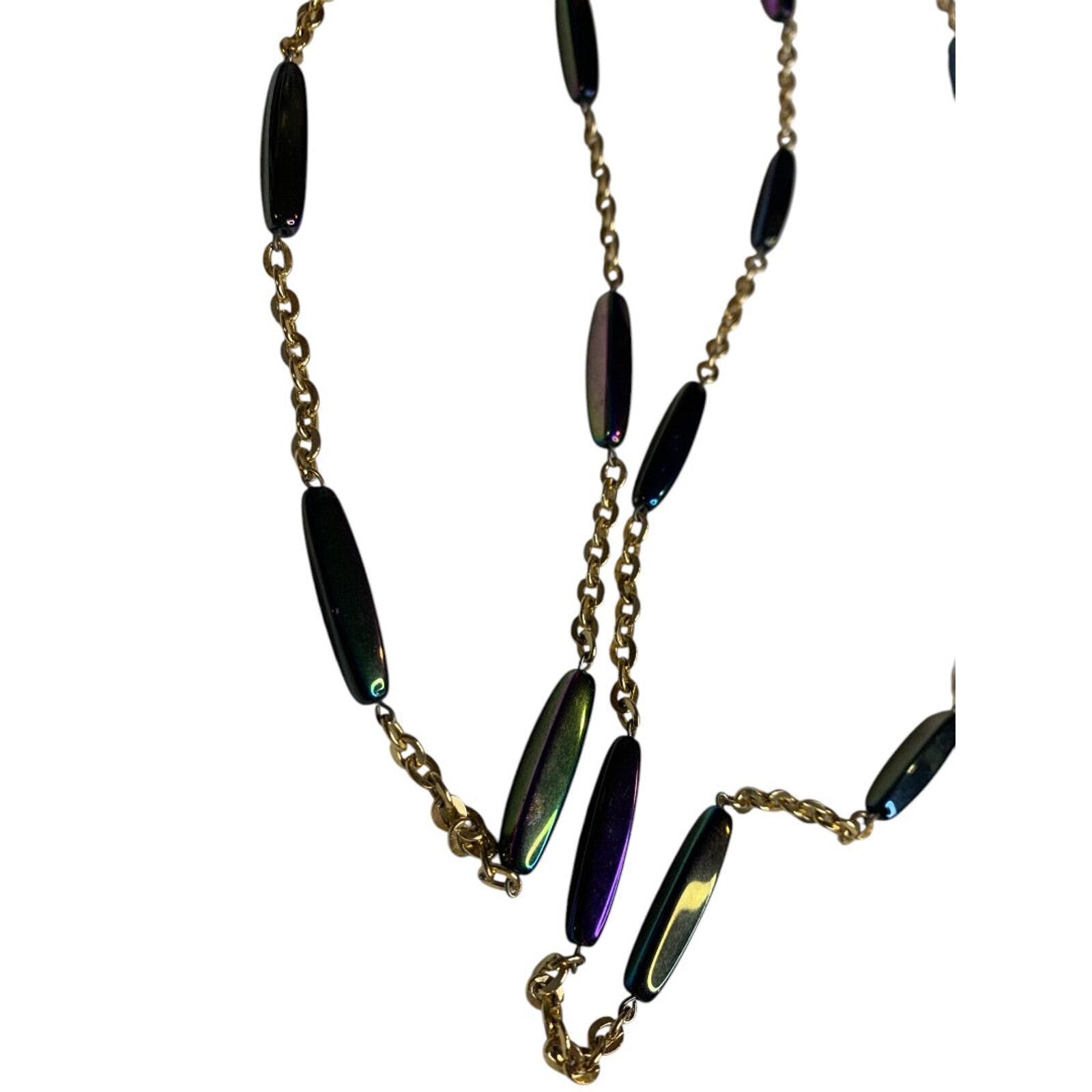 Vintage Goldtone Strand String Necklace Barrel Closure Purple Blue Green