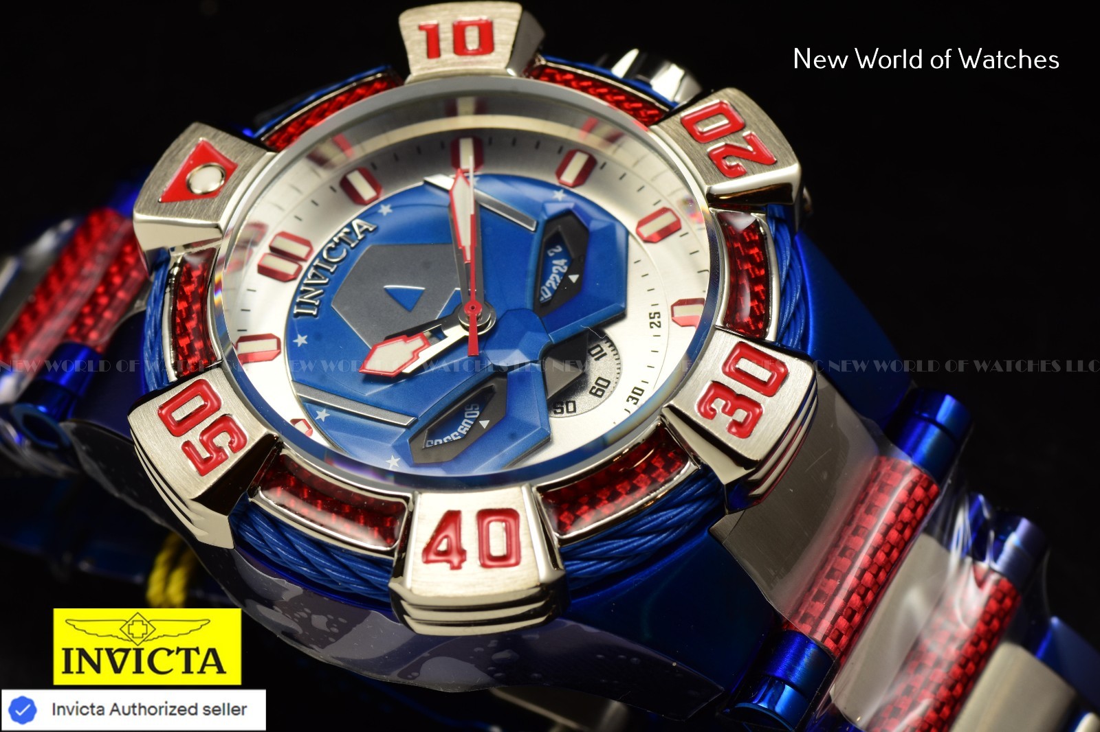 Invicta Men’s Marvel Captain America LTD ED 52mm Chronograph SS Blue/Red Watch