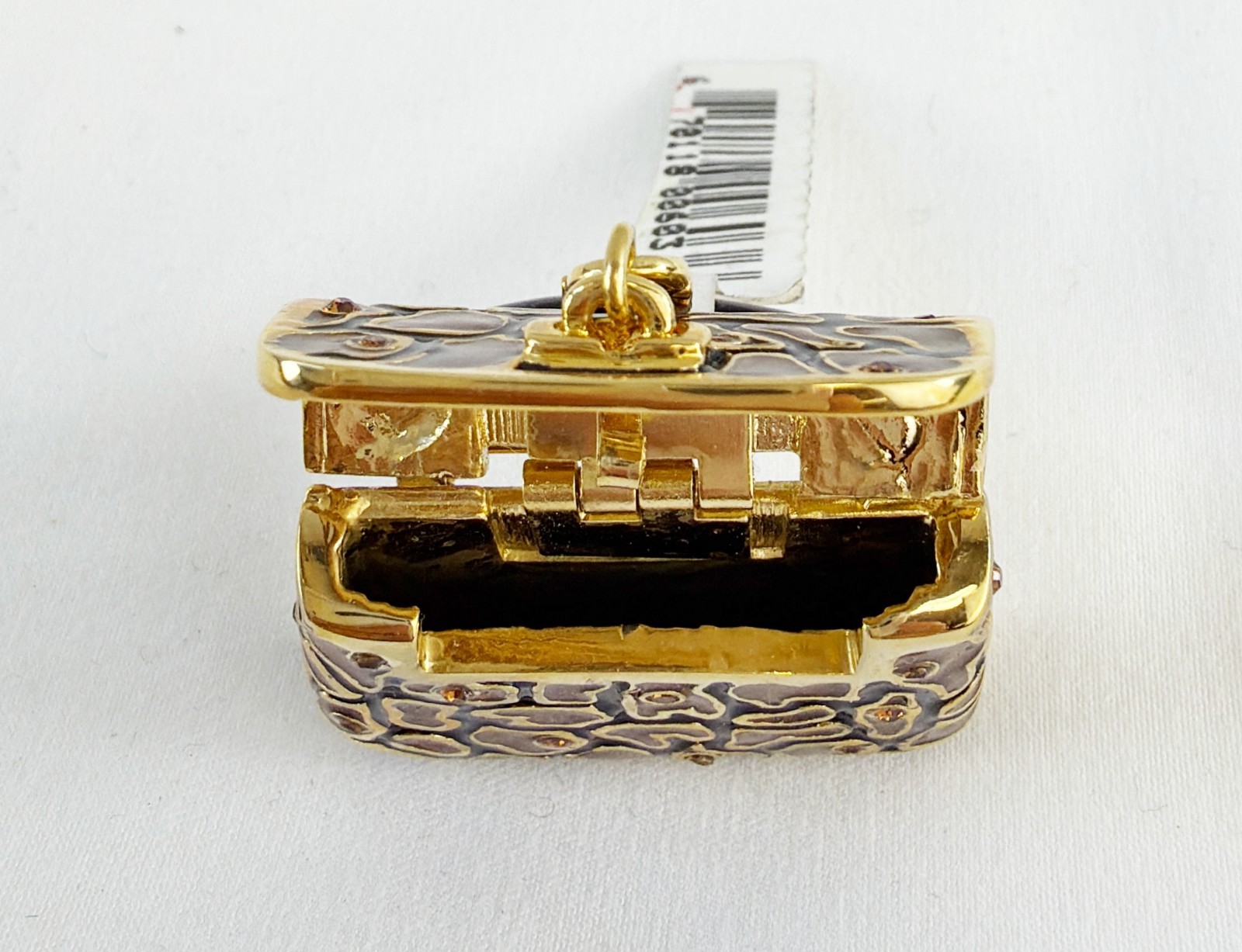 NEW ST. JOHN Handbag Pin Giraffe Brown Enamel Crystal 24KGP Logo Brooch Enhancer