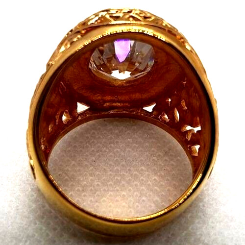 Ring men white sapphire simulated 24K yellow gold filled statement Size 11.75