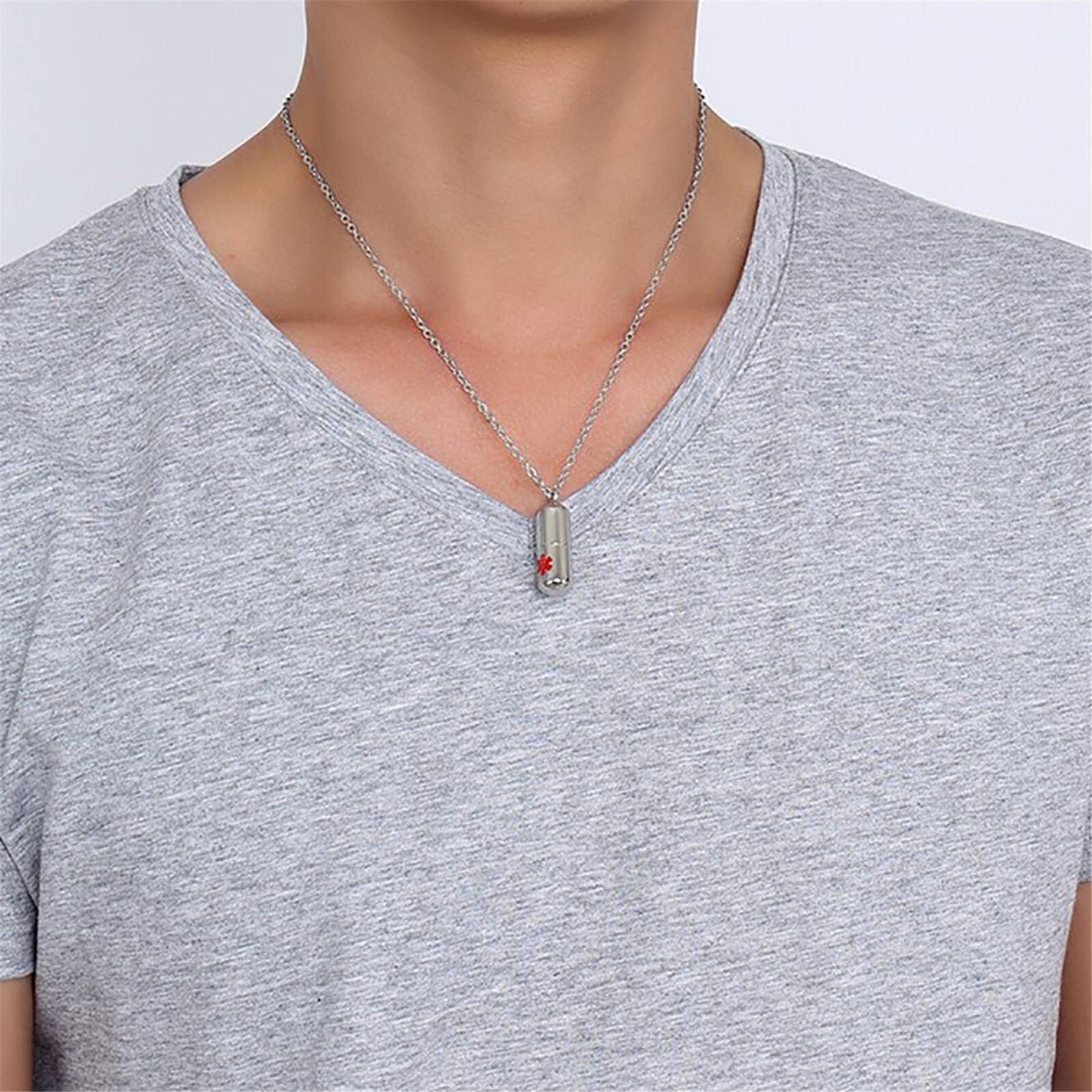Stainless Steel Medicine Pill Keepsake Capsule Pendant Necklace Free Engraving
