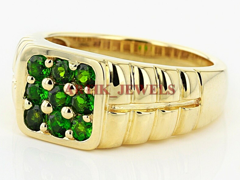 Natural Tsavorite Gemstone With 14K Gold Plated Silver Ring for Men’s #2912