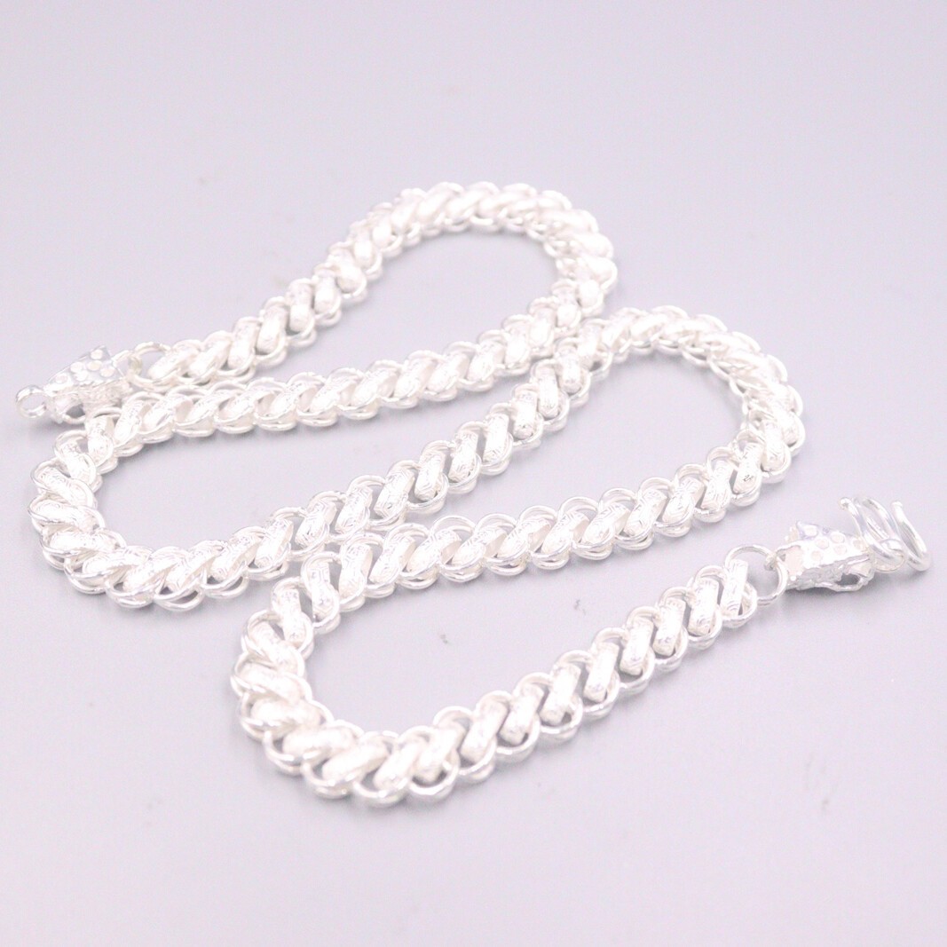 999 Real Silver Necklace For Men Women 9mm Dragon Head Circle Silver Chain