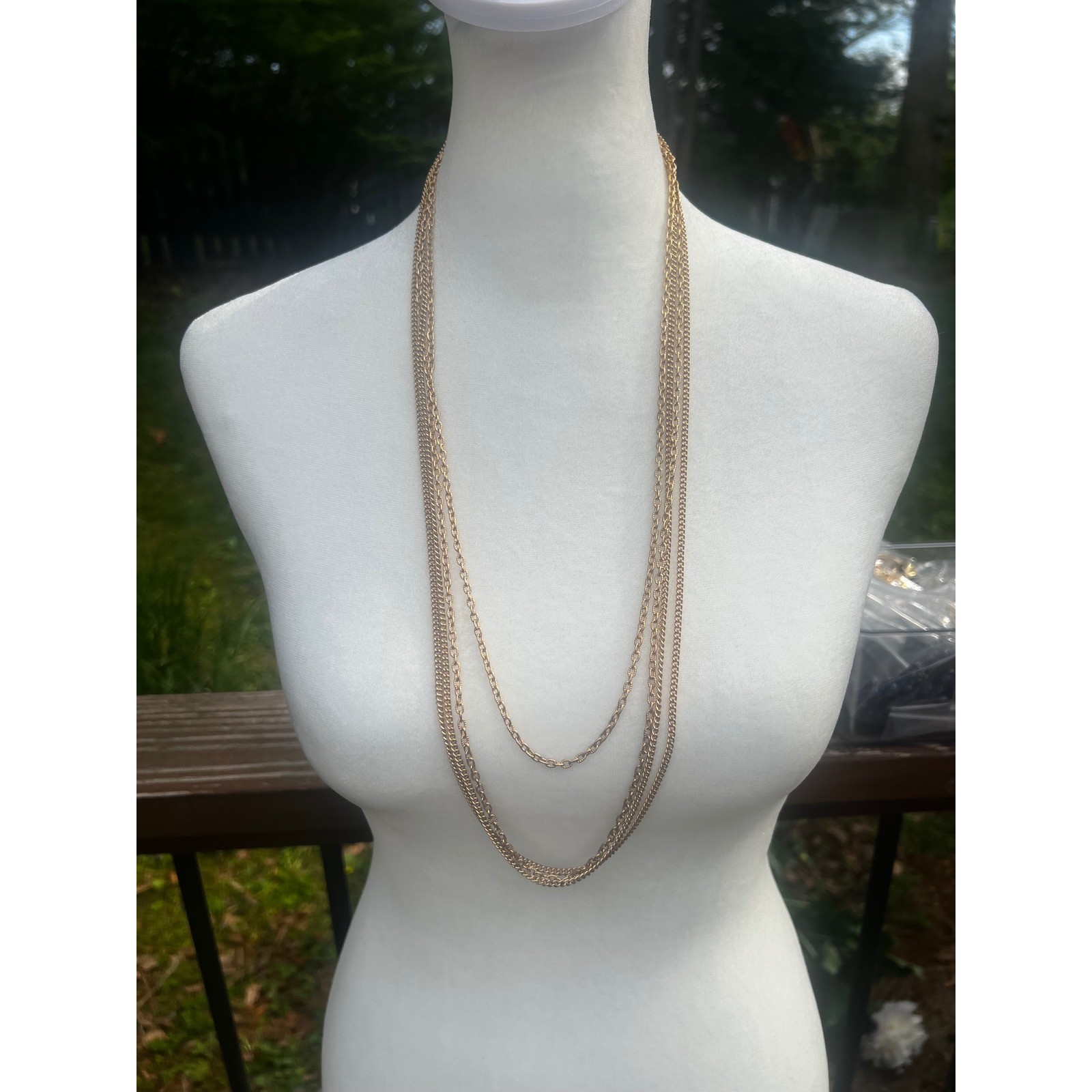 Vtg Gold Tone Multi Strand Layered Chain Necklace Sliding Orb Clasp Retro Chic