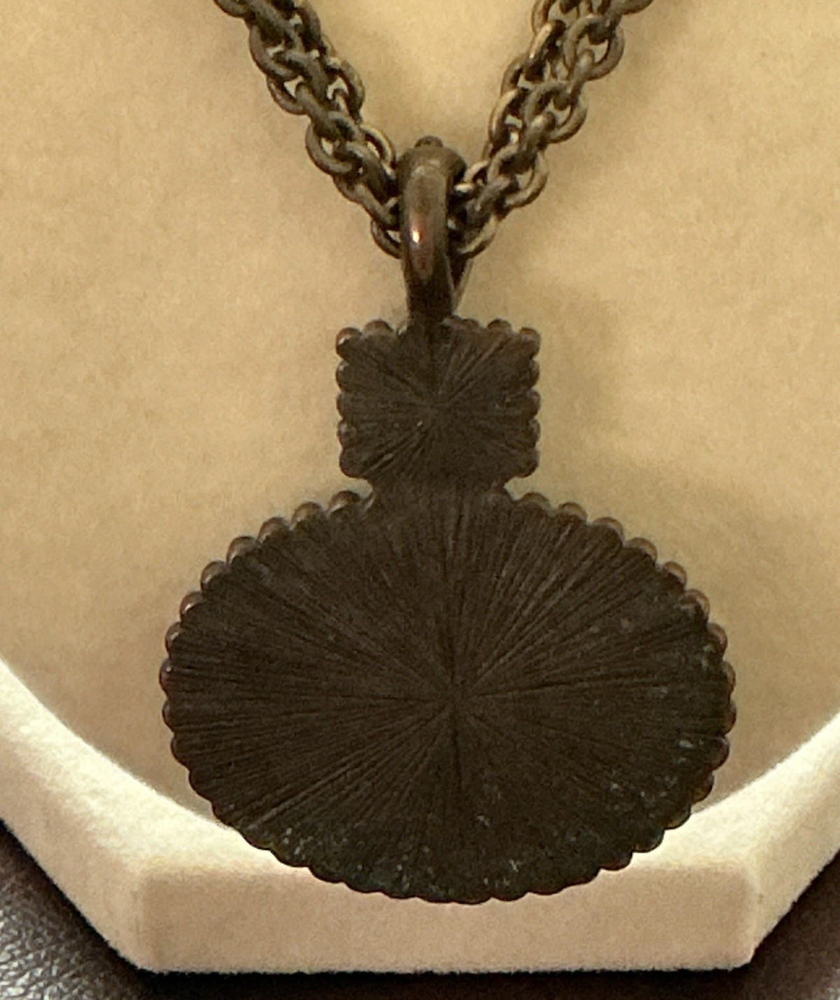 Large Oval Smokey Brown Lucite Dark Brass Metal Multi Chain Pendant Necklace
