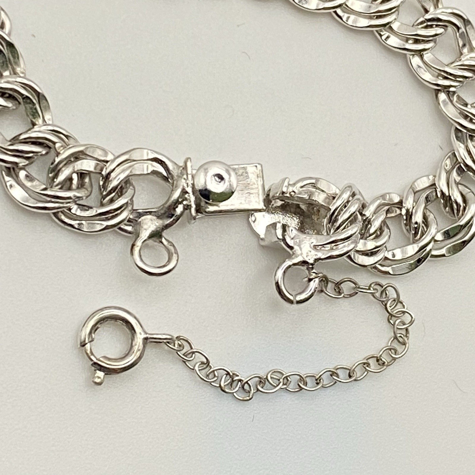 Vintage 70’s Sterling Silver 7″ Variety Charm Bracelet Double Link Safety Chain