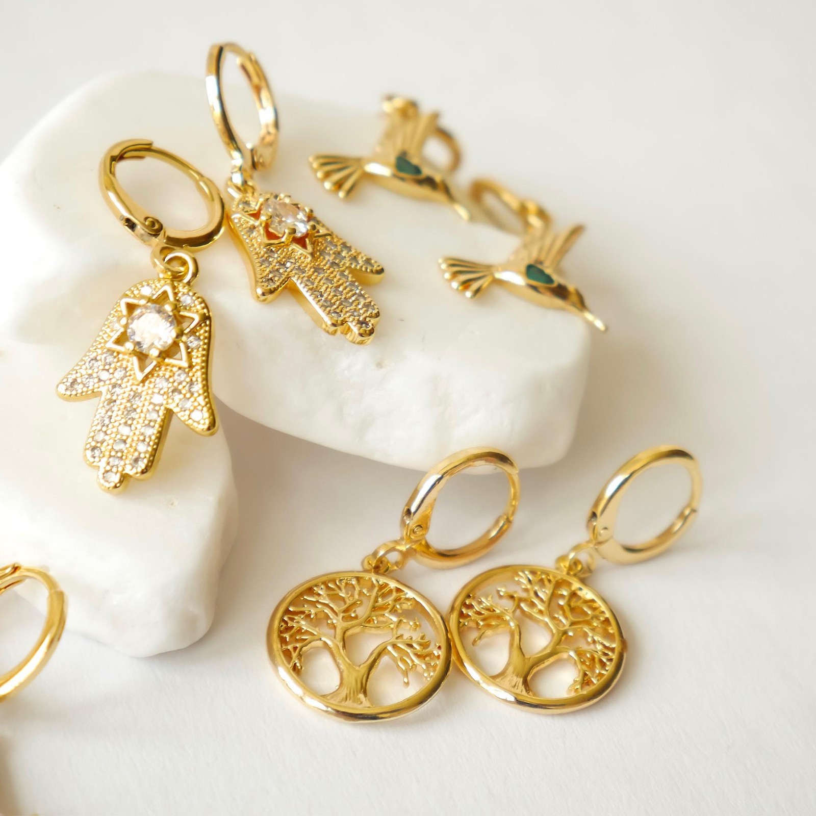 Gold Tree of Life Huggie Hoop Earrings, Charm Jewelry, Gift for Her