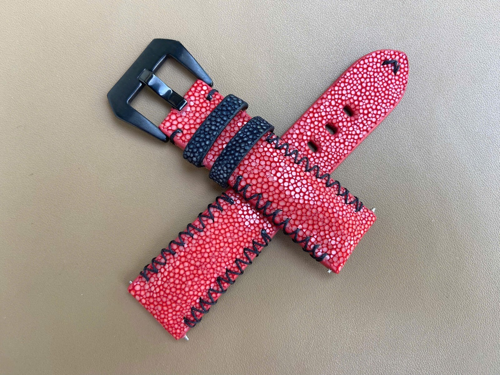 Red Stingray Leather Watch Strap Band, Size 18mm 19mm 20mm 21mm 22mm 24mm 26mm