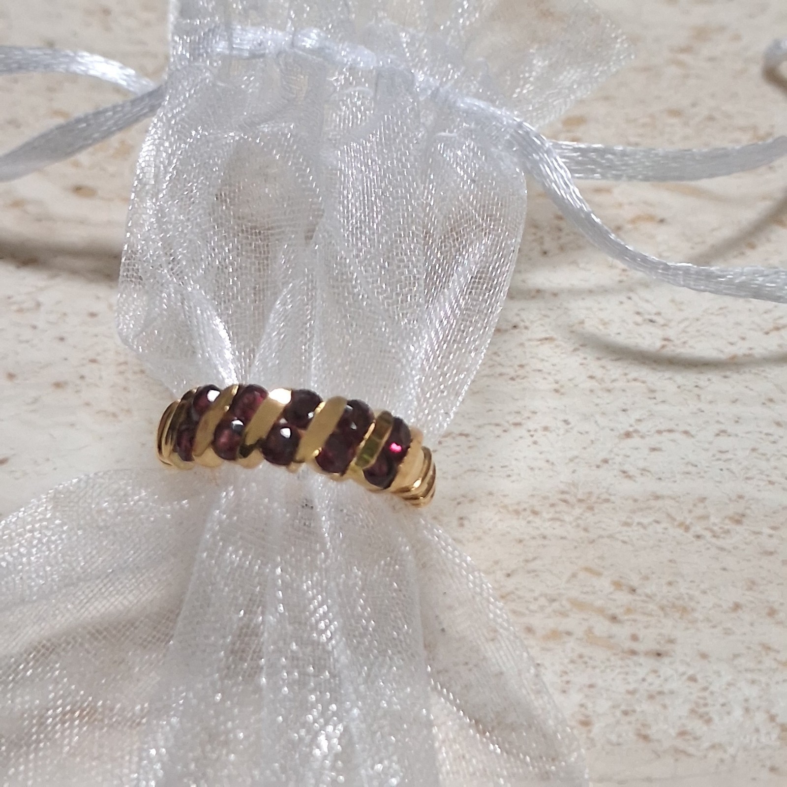 Rhodolite Garnet, Ten Gemstone, Sterling Silver Eternity ring, size N/O, 7.
