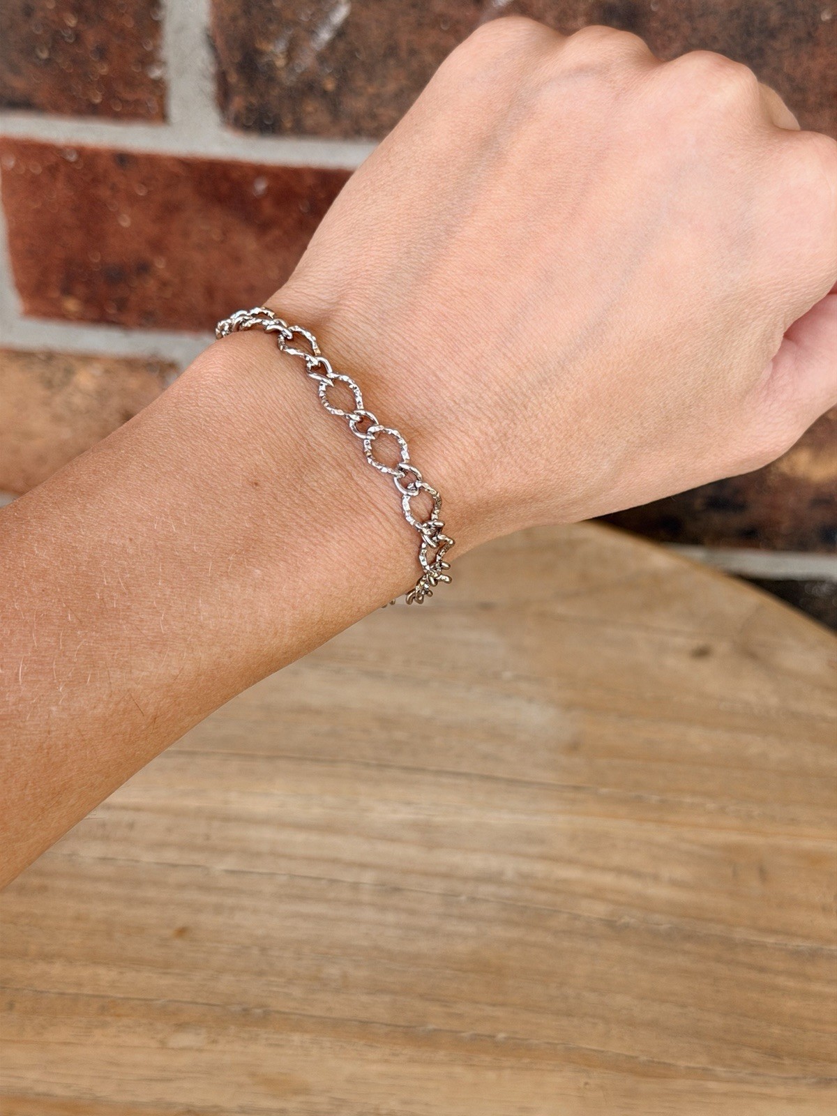 Hammered Cable Link Chain Bracelet