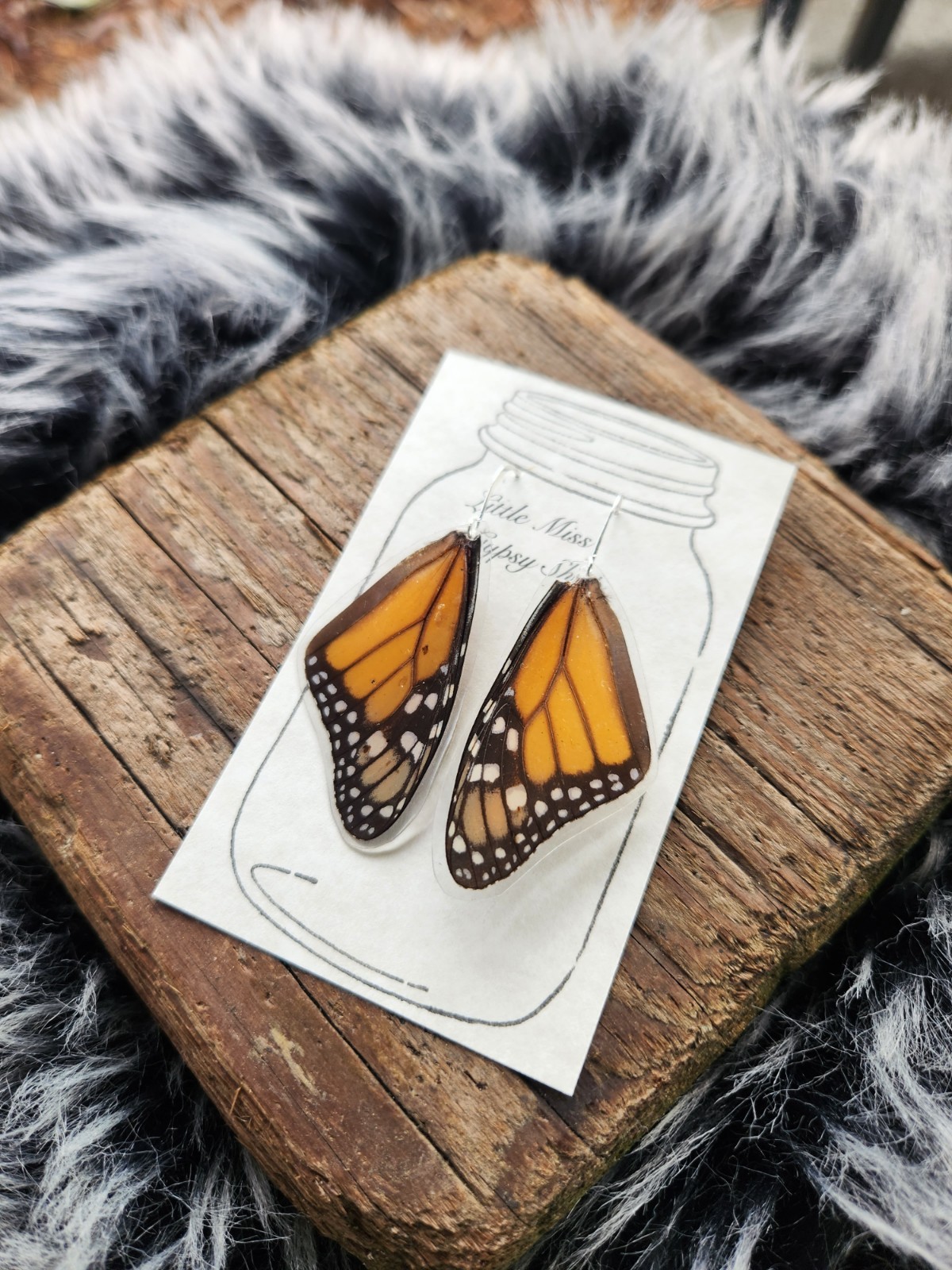 Real Monarch Butterfly Wing Earrings, Resin Coated, Sterling Silver, Taxidermy