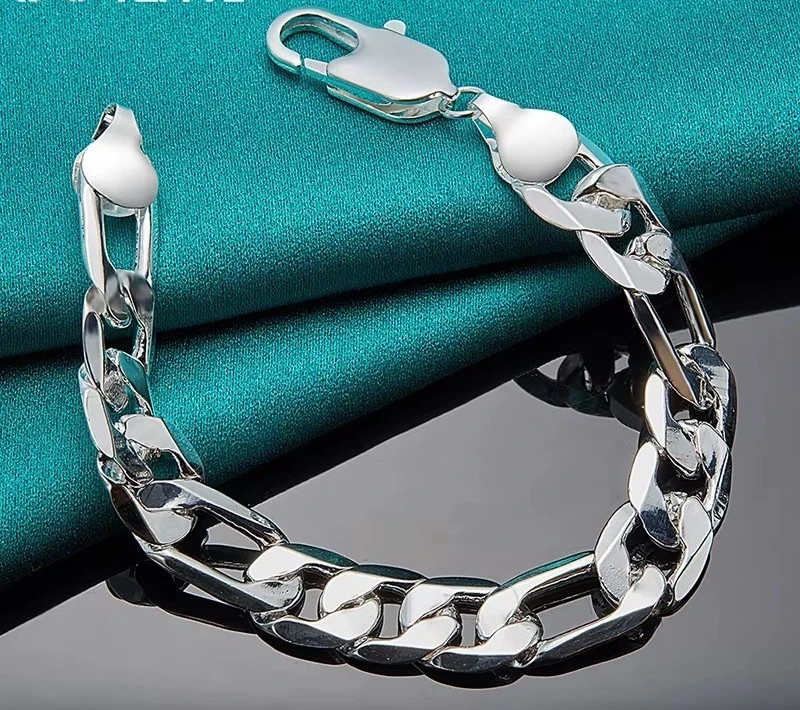 20cm Sterling Silver Bracelet Men 925 Side Chain Fashion Party Jewelry 8 inch