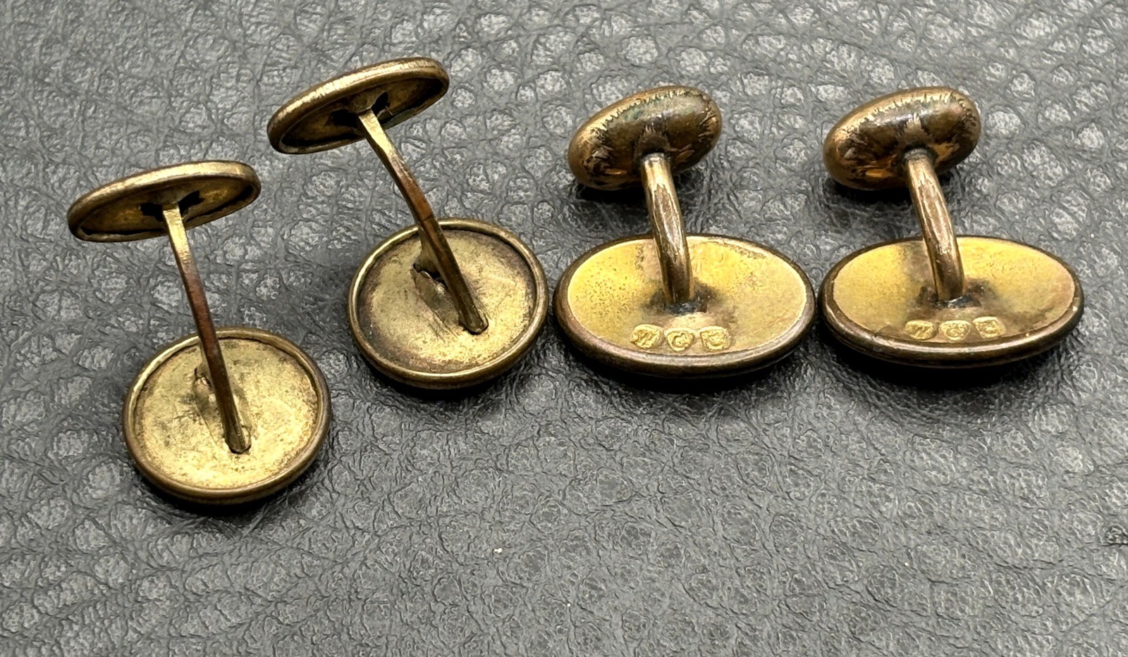 Vintage Lot 2 Pairs Victorian Gold Filled Cufflinks Etched Oval Paste Stones