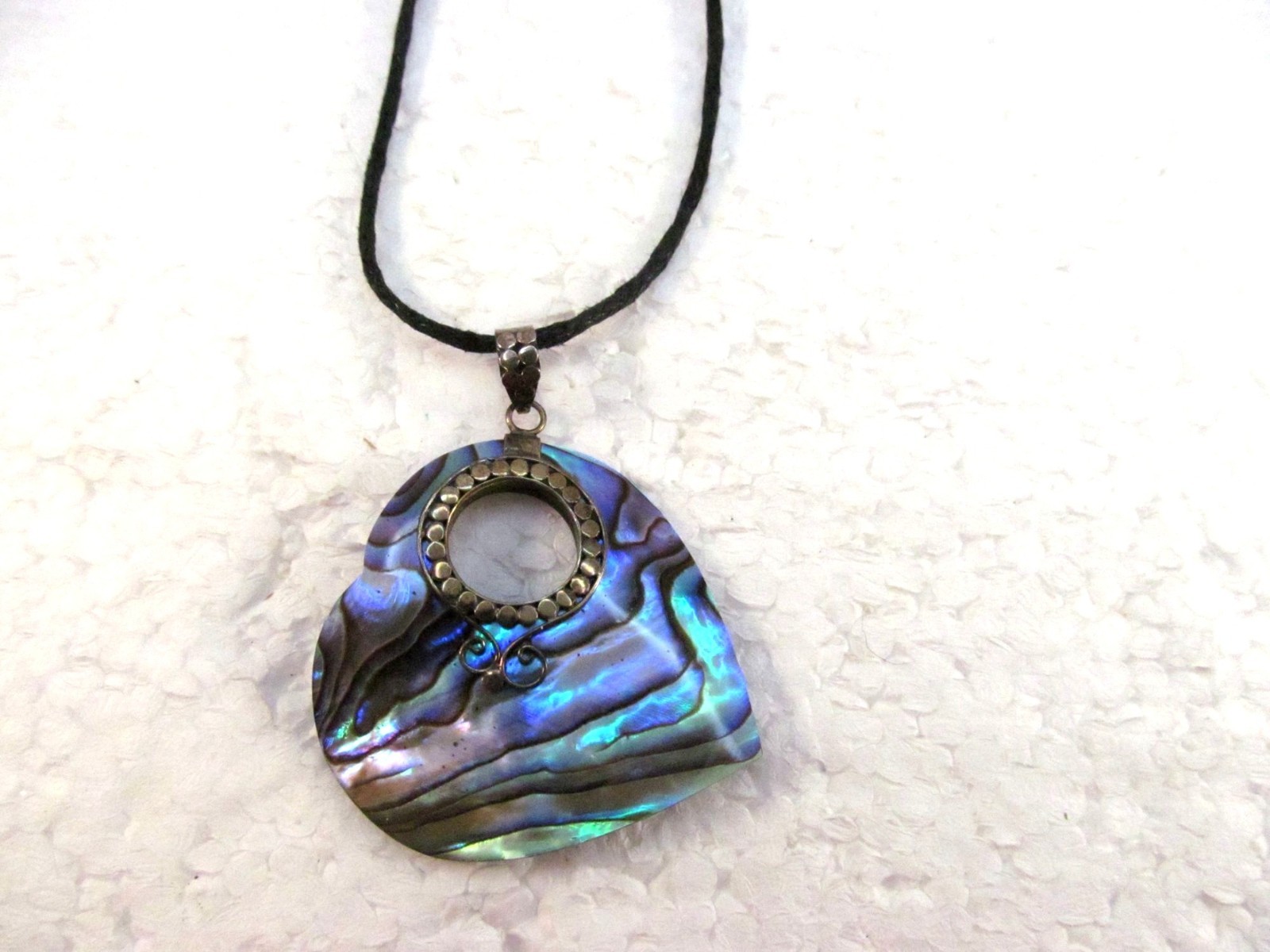Abalone Heart Shell Sterling Silver Pendant Necklace on Adjustable Cotton Cord
