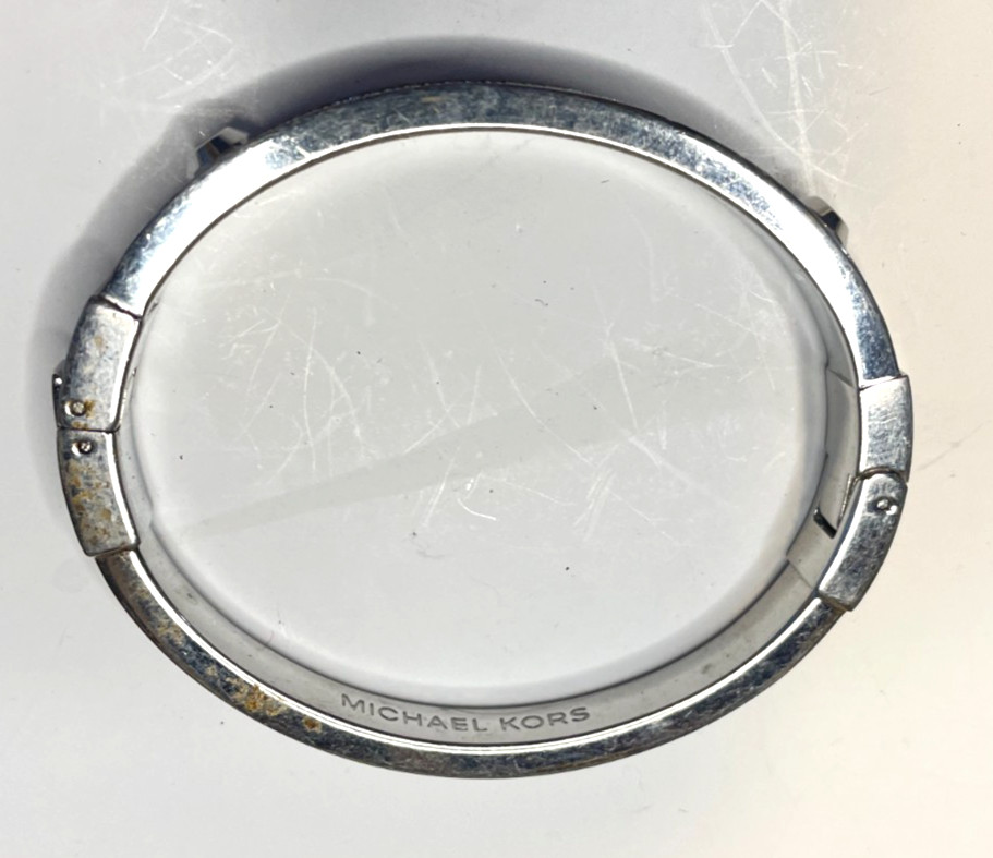 Michael Kors Silver Tone Bracelet With Rhinestones Slide Clasp