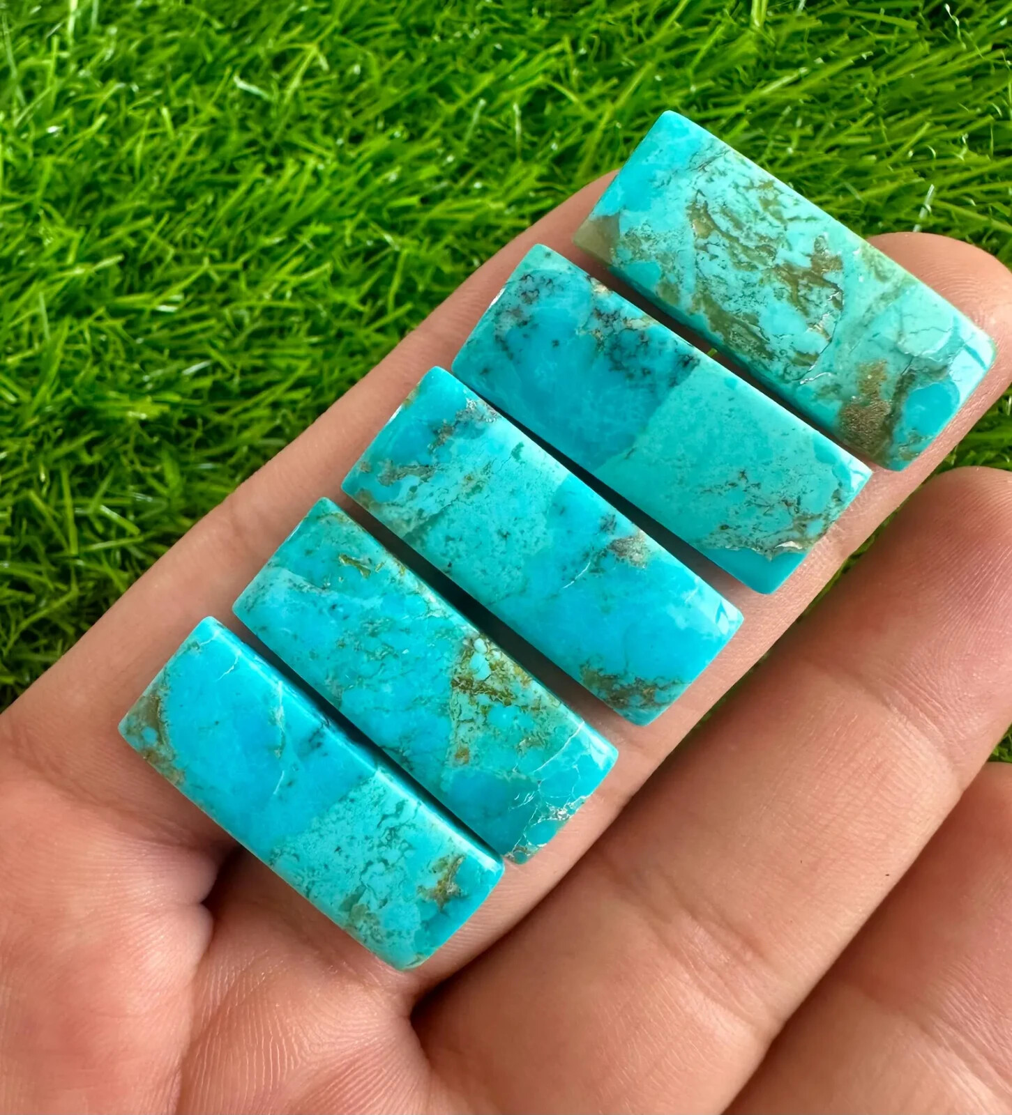 Natural Blue Mohave Turquoise 12x30MM Rectangle cabochon 5Pcs Lot Loose Gemstone