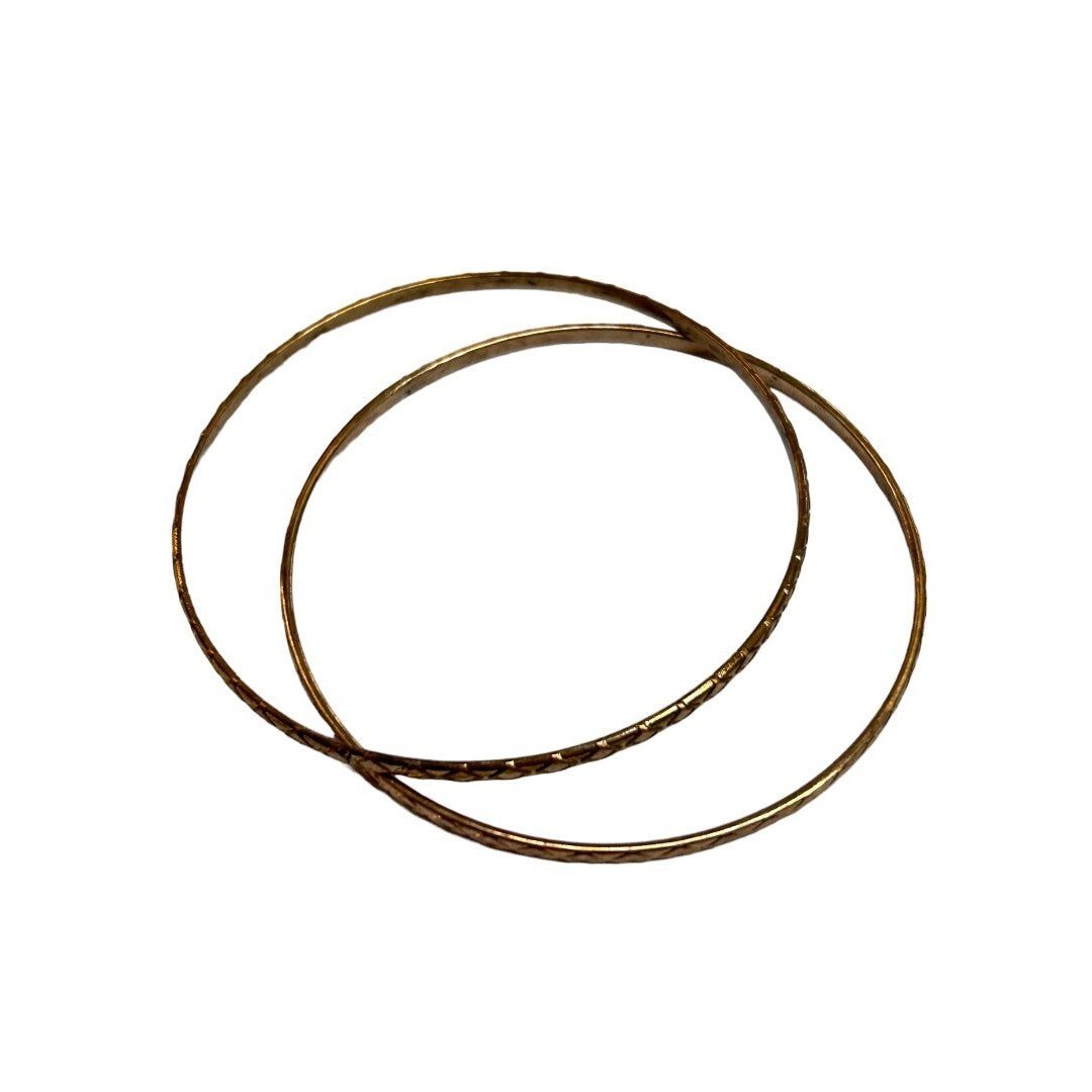 Set of 2 Goldtone Thin Bangle Bracelets Diamond Shape Pattern