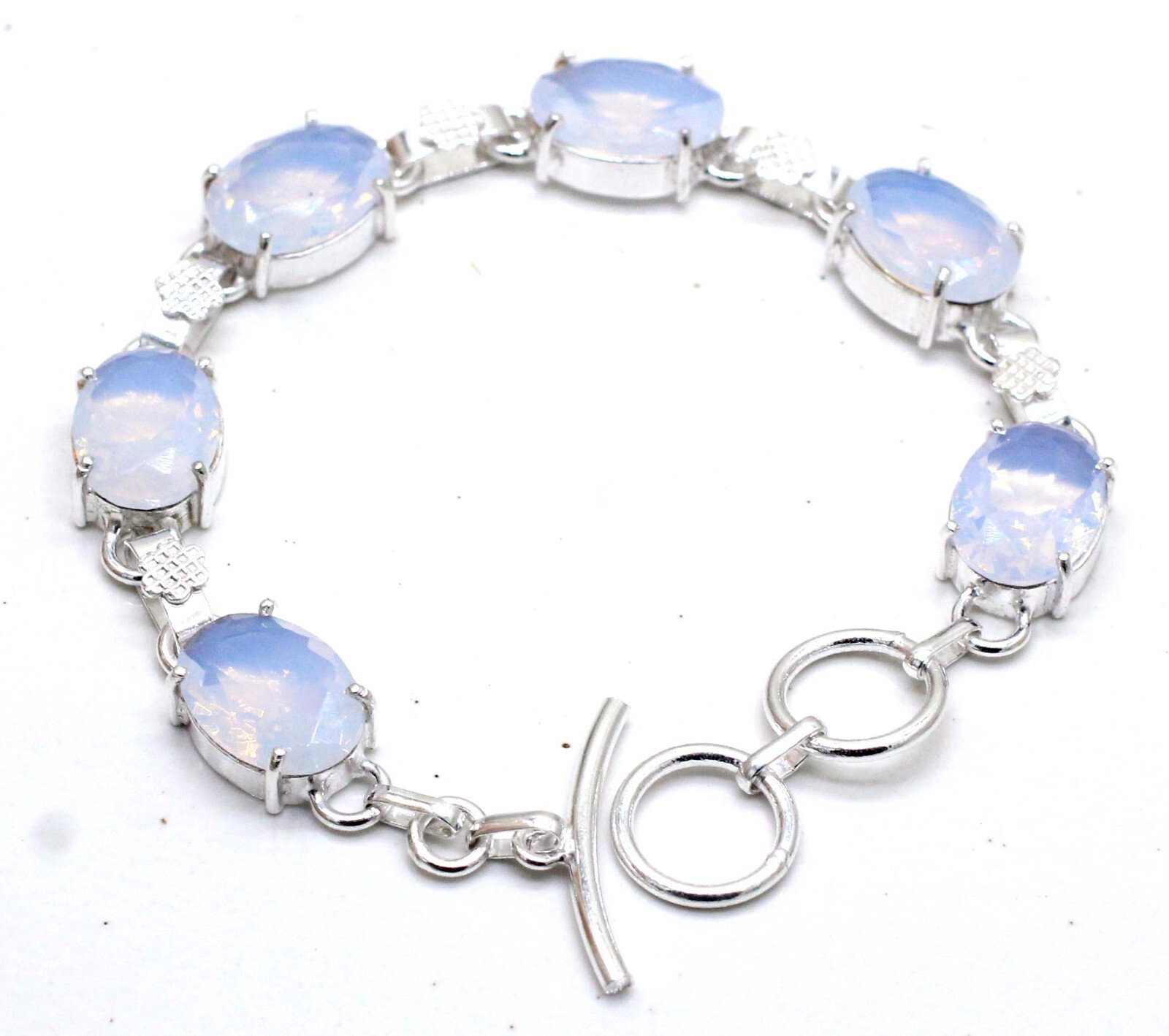 925 Sterling Silver Opalite Gemstone Jewelry Chain Bracelet Size-7-8″