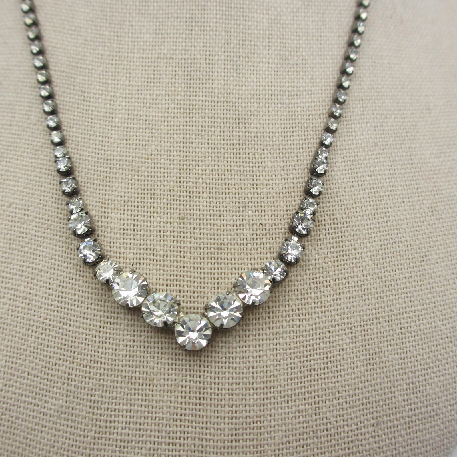 Vintage Rhinestone Necklace Prong Set Dainty Special Occasion 16 Inch
