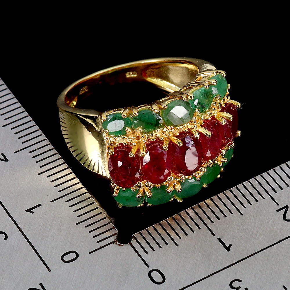 925 Sterling Silver Ring Oval Ruby 6x4mm Emerald Natural Gemstone Jewelry Size 8
