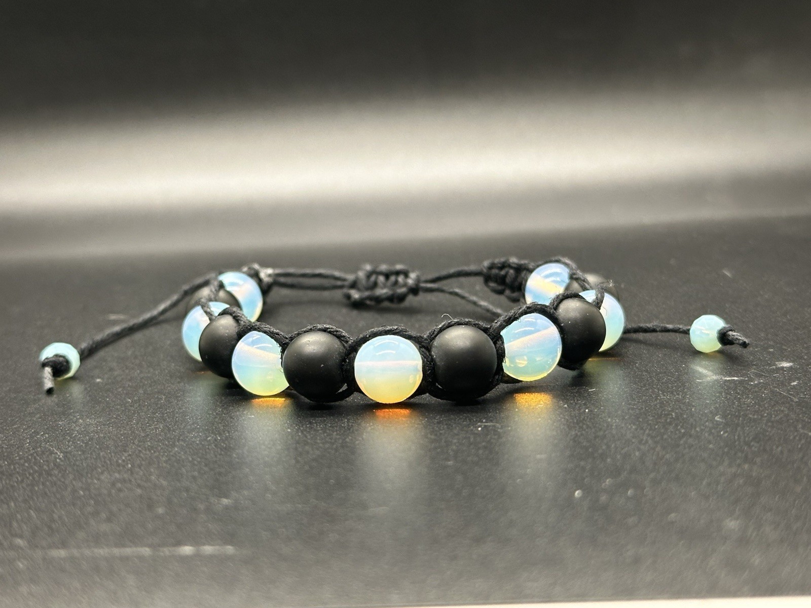Opelite Mushroom Choker Necklace Matte Onyx W/ Bracelet Black Hemp Adjustable
