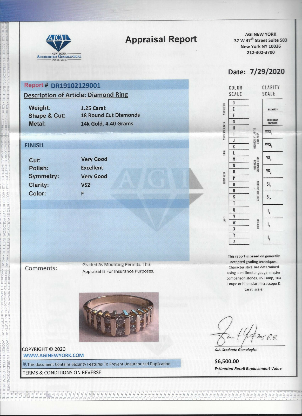 14K Gold Diamond Wedding Band Diamond=3/4 Carat G-VS2 Size 7 Value=$6,500