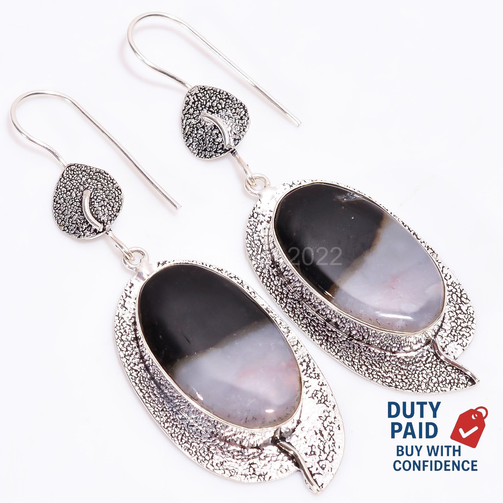 925 Silver Natural Agate Hook Channel Set Anniversary Wife Drop Wedding Earrings