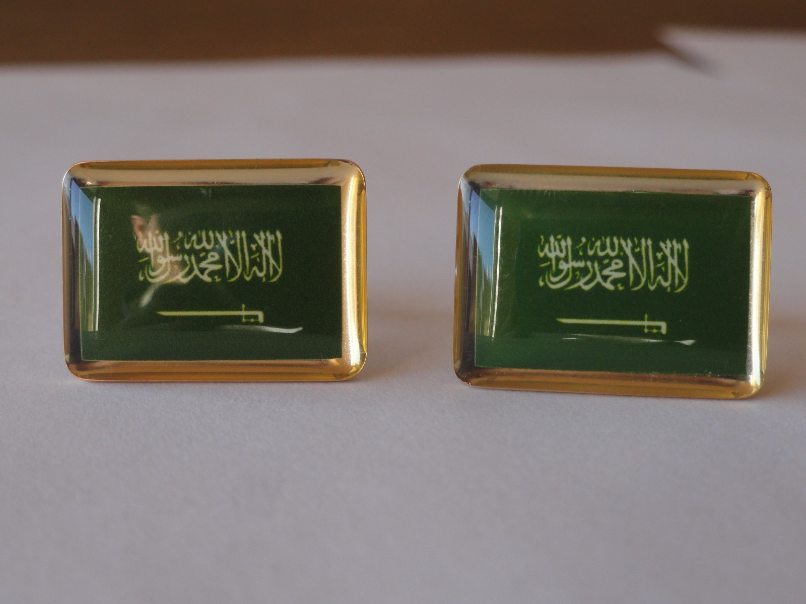 Saudi Arabia Flag Cufflinks–Arabic Islamic Muslim Middle Eastern Arabian Gulf