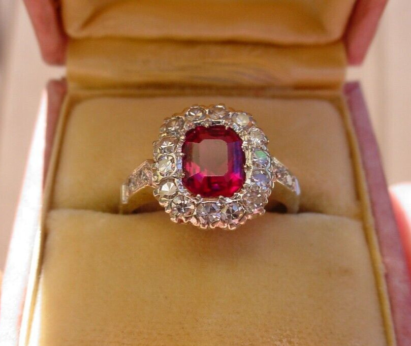 Art Deco No Heat Burmese Ruby in Emerald Cut Diamond Ring GIA Spectacular!
