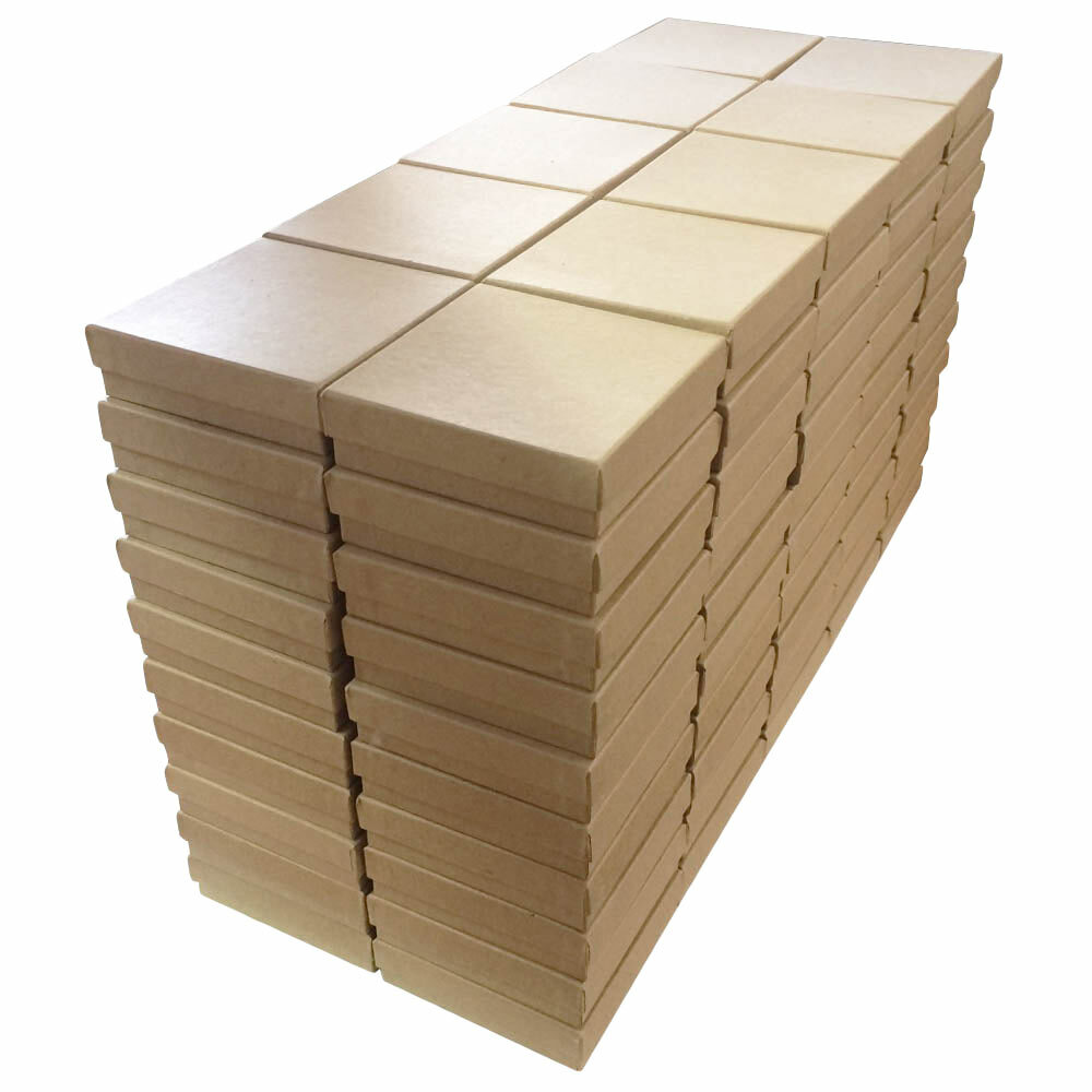 Brown Kraft Paper Cotton Filled Jewlery Gift Packaging Boxes 3.5″ x 3.5″ x 1″