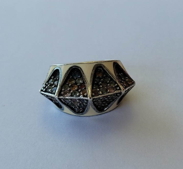 M.C.L. Matthew Campbell Laurenza Sterling Silver Gemstones Enamel Ring Size 7