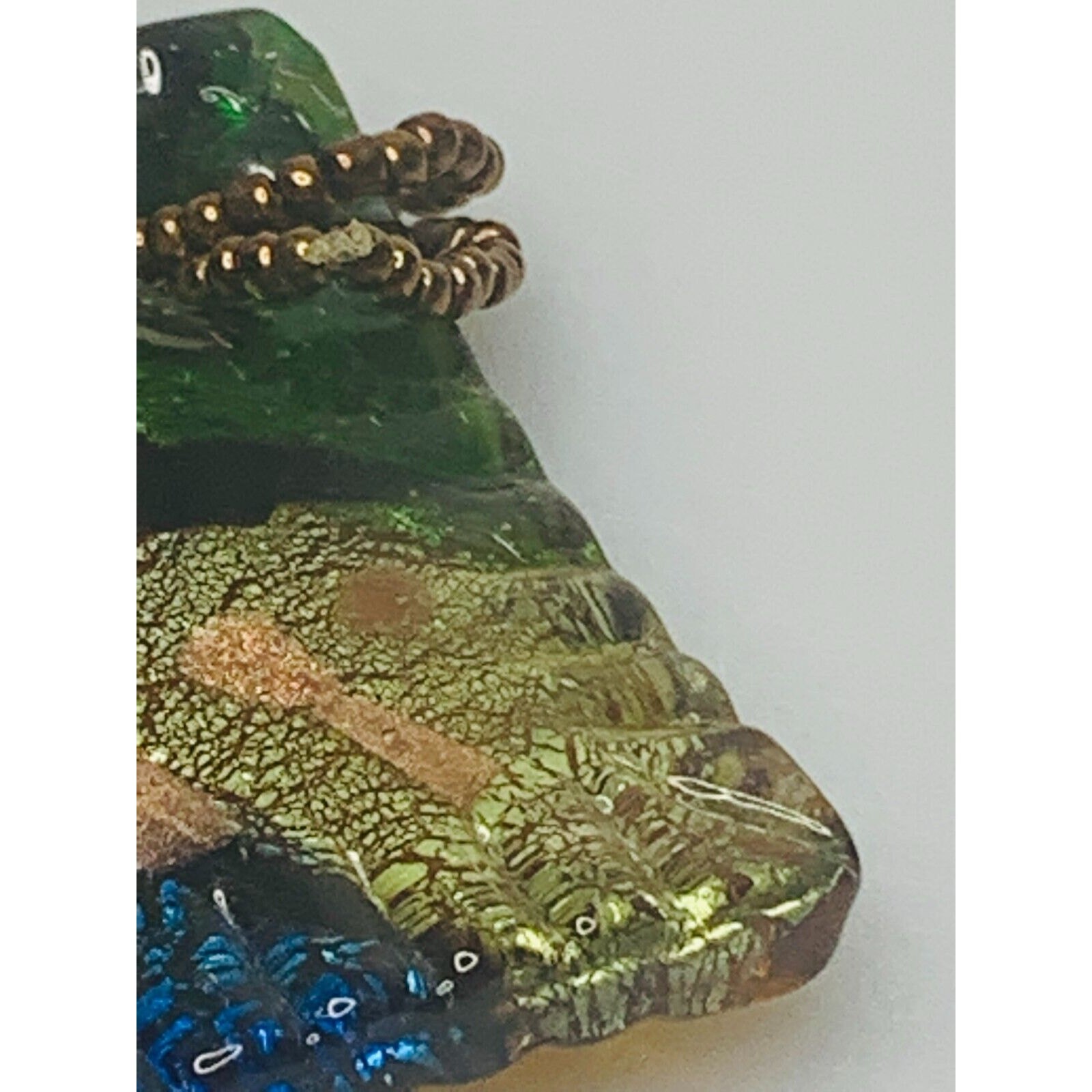 Blue, Green & Gold Glass Pendant, Diamond Shape, 1.5″
