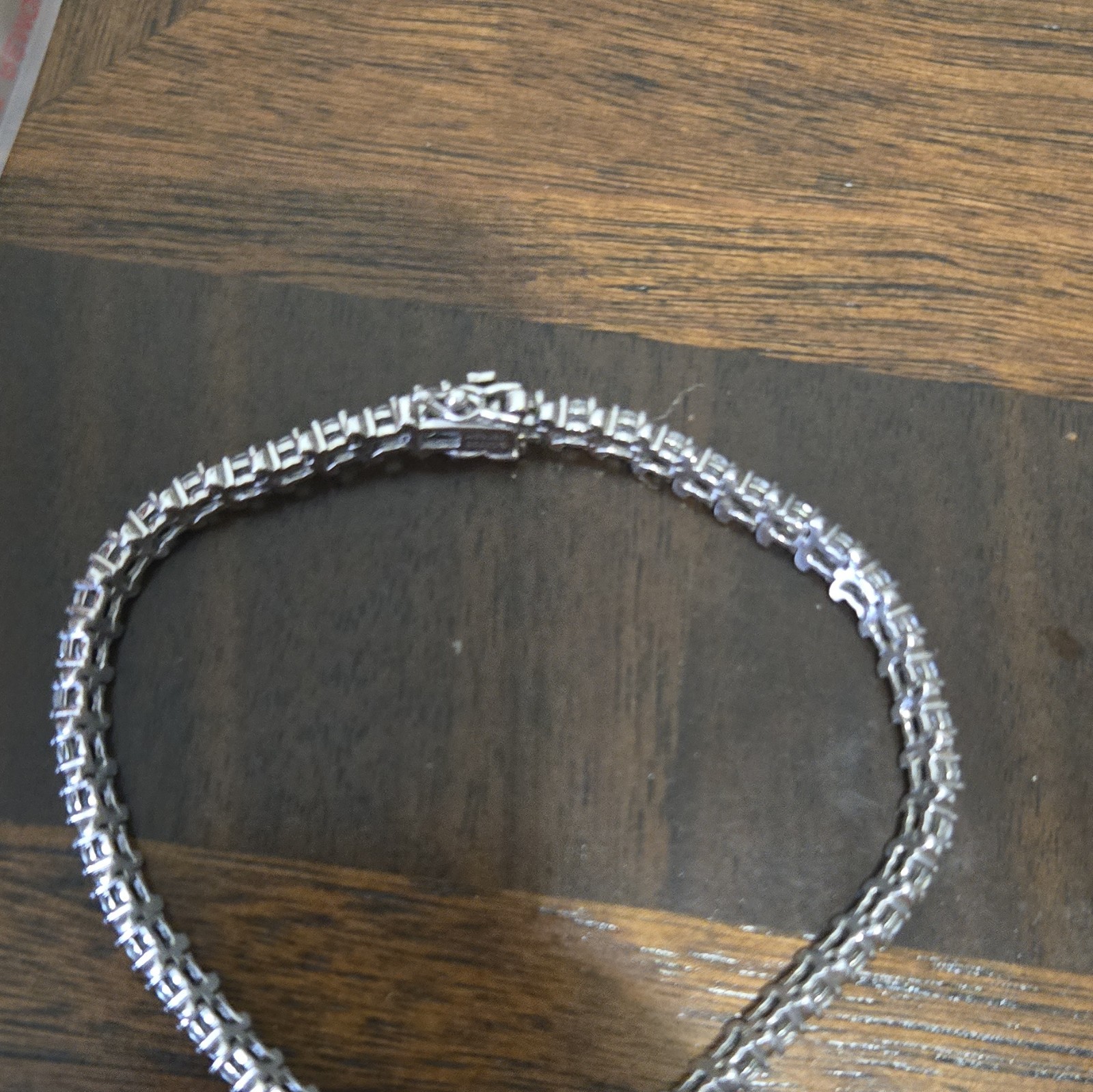 Silver 925 Vietnam Crystal Tennis Bracelet Round Clear Stones Box Clasp Closure