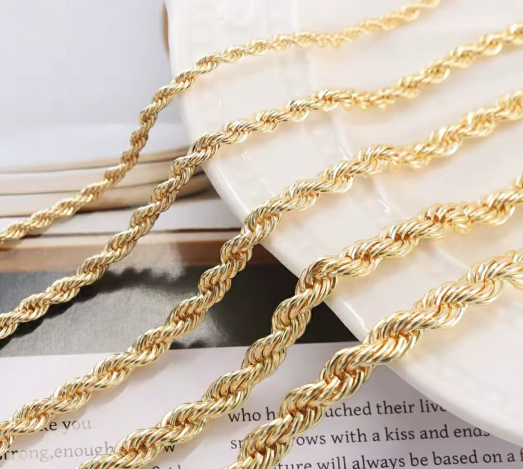 14K Gold GP, Rope Chain Solid Necklace 18-24in Mens Womens Boys Girls