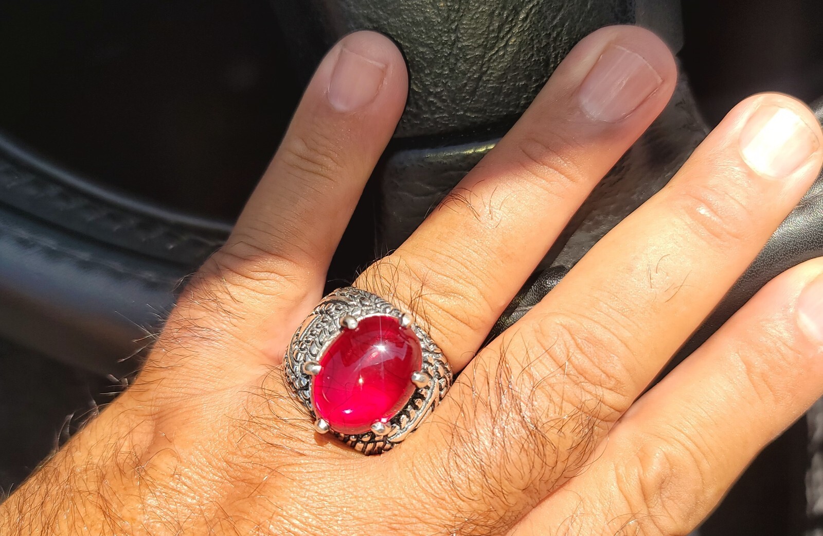 ANTIQUE Rare 35 Carat Men’s Ruby Ring , 925 Sterling Silver 40 Gram